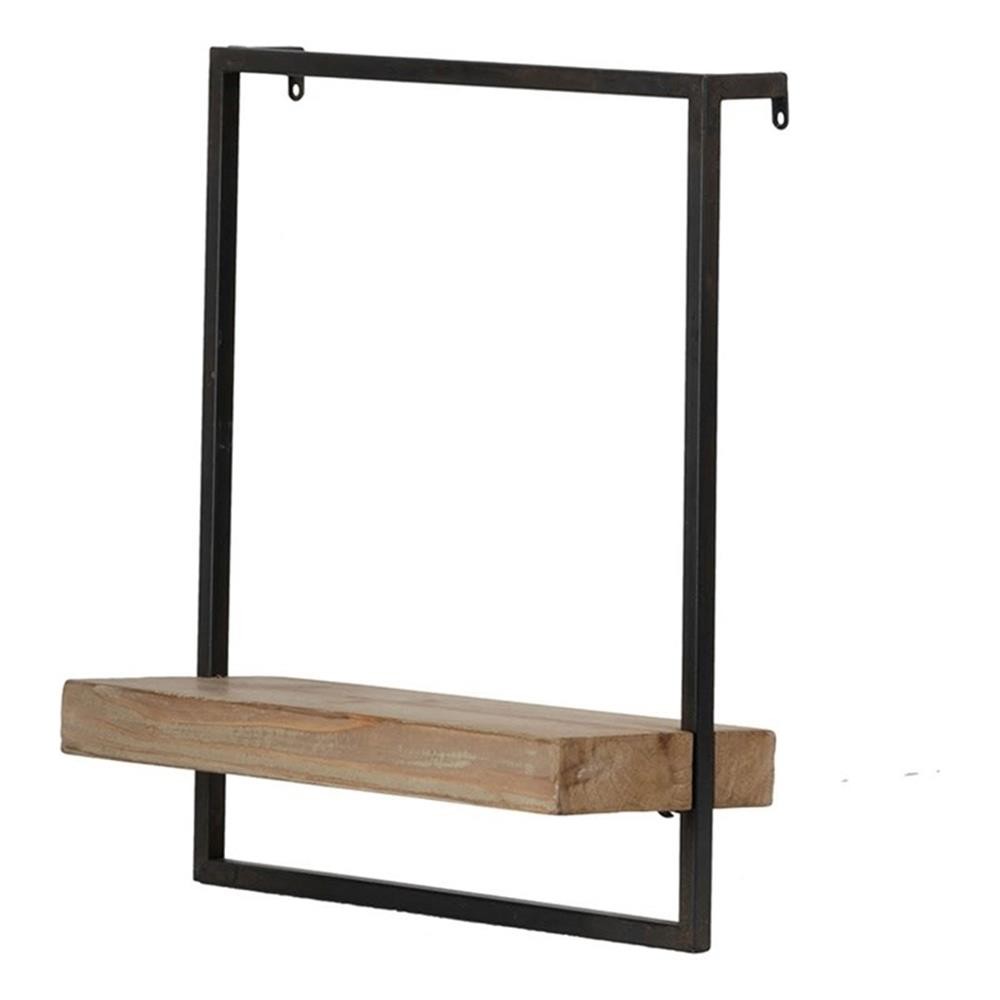 Benjara Yin 18″ Wall Shelf- Rectangular Industrial Frame- Black Iron Brown Wood