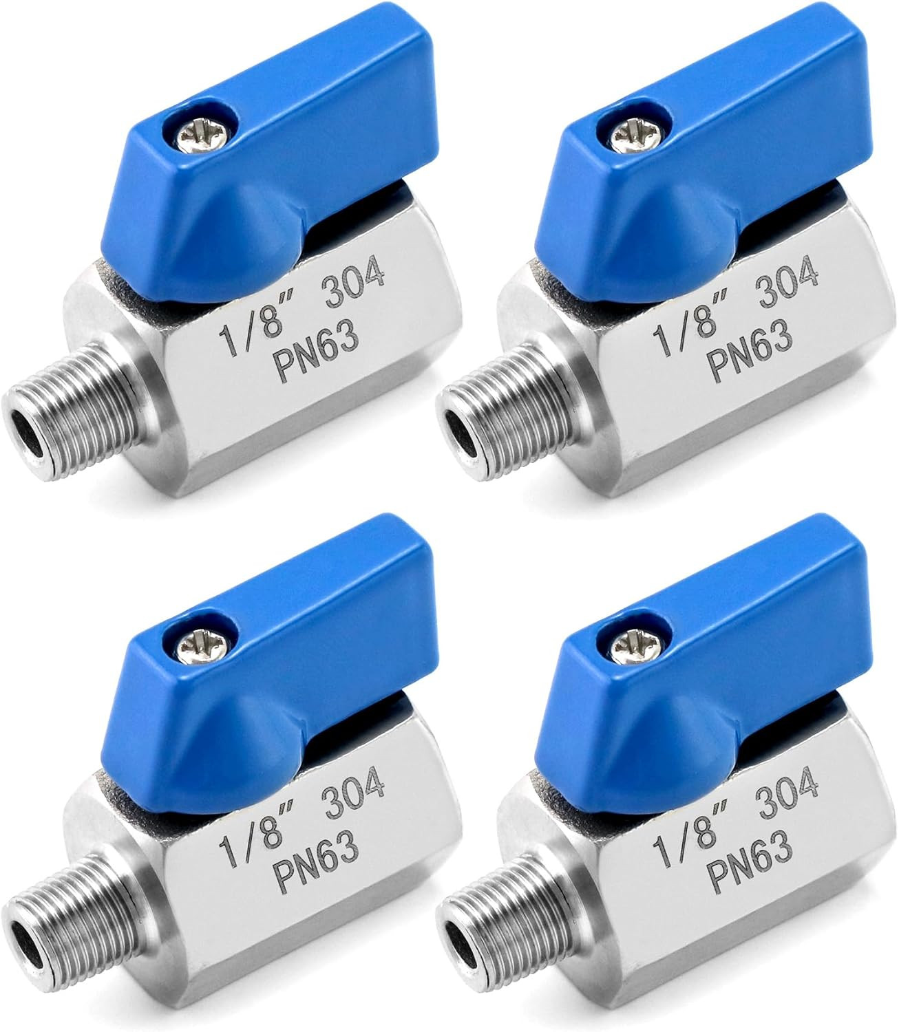 Mini Ball Valve, 4 Pack 1/8″ NPT Thread Female and Male 304 Stainless Steel Shut