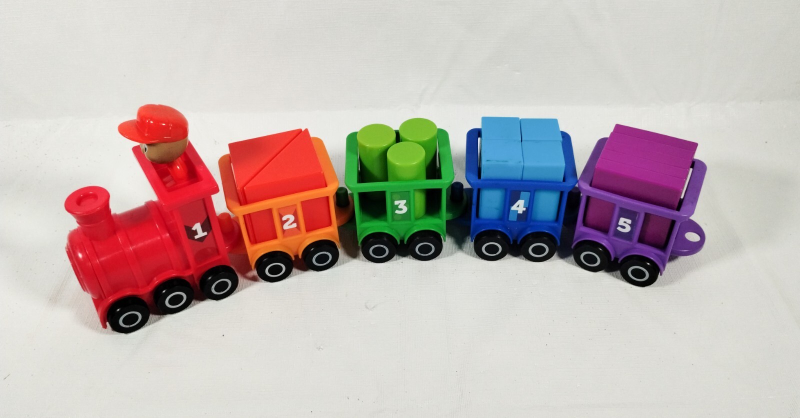 Learning Resources Toy Train Set Plastic Blocks Colors Numbers 5 Cars Trains Guy