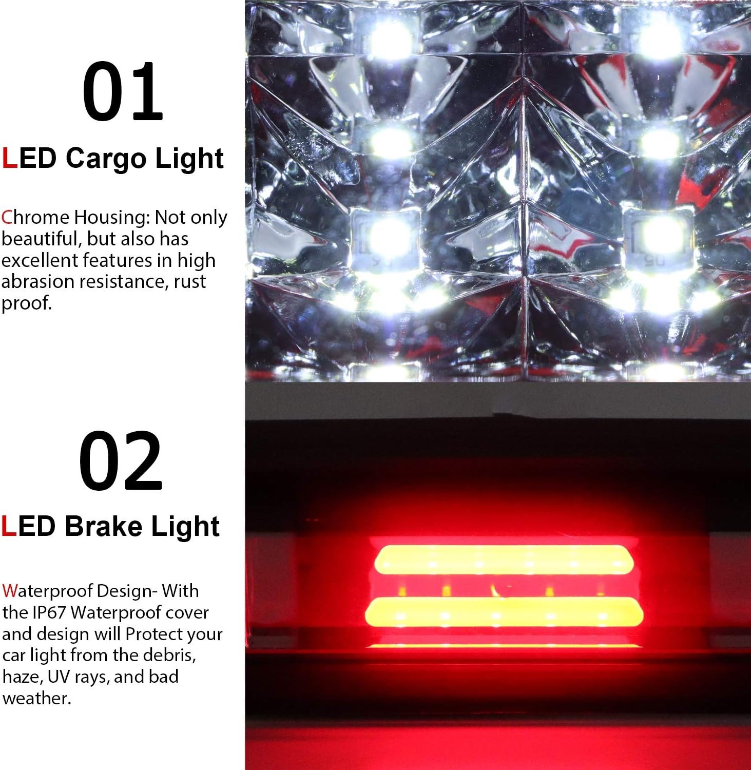 Led third brake light cargo lamp for pickup truck safety