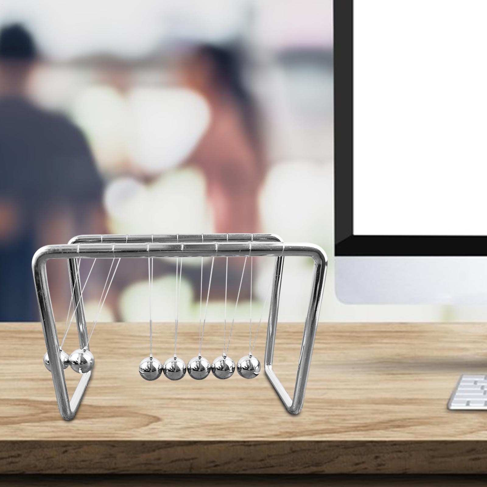 Grey Newtons Cradle Steel Balance Balls Physics Science Pendulum Desk Accessory