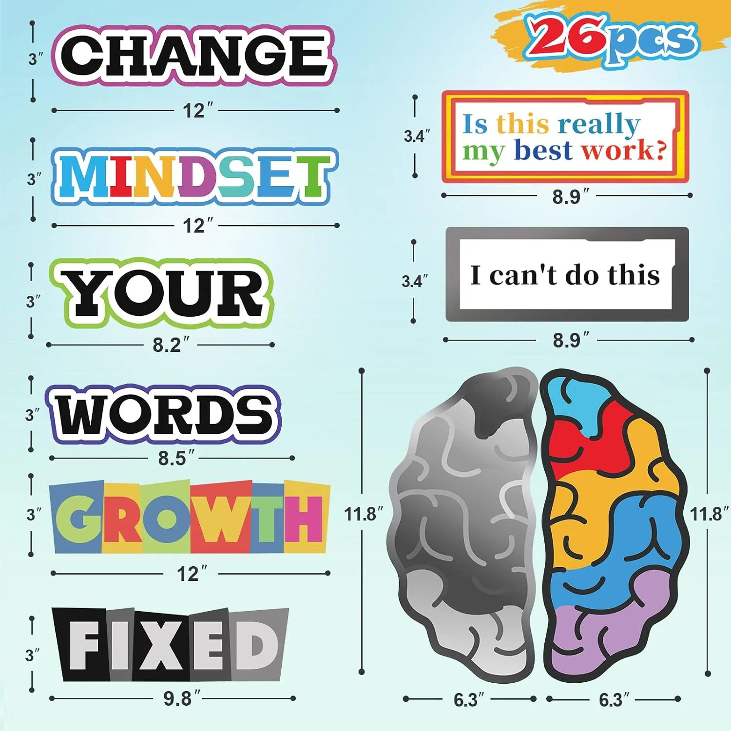 26pcs Growth Mindset Posters for Classroom, Growth Mindset Bulletin Board Set, I
