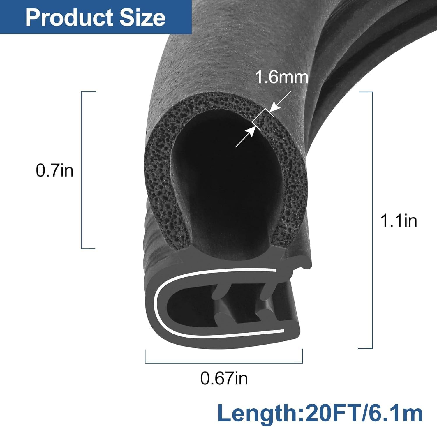 Automotive Door Weather Stripping 20Ft Car Door Rubber Edge Trim Seal Strip