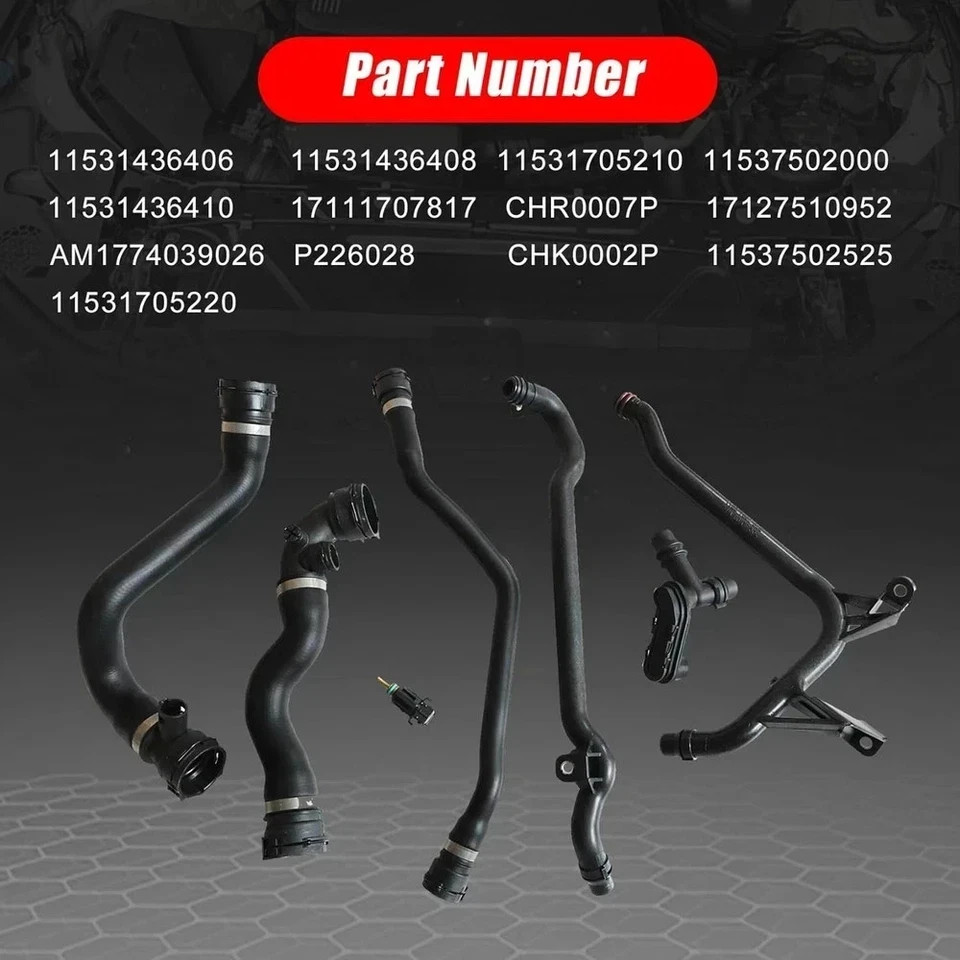 7Pcs Set Expansion Tank Coolant Radiator Hose Kit Compatible with BMW*