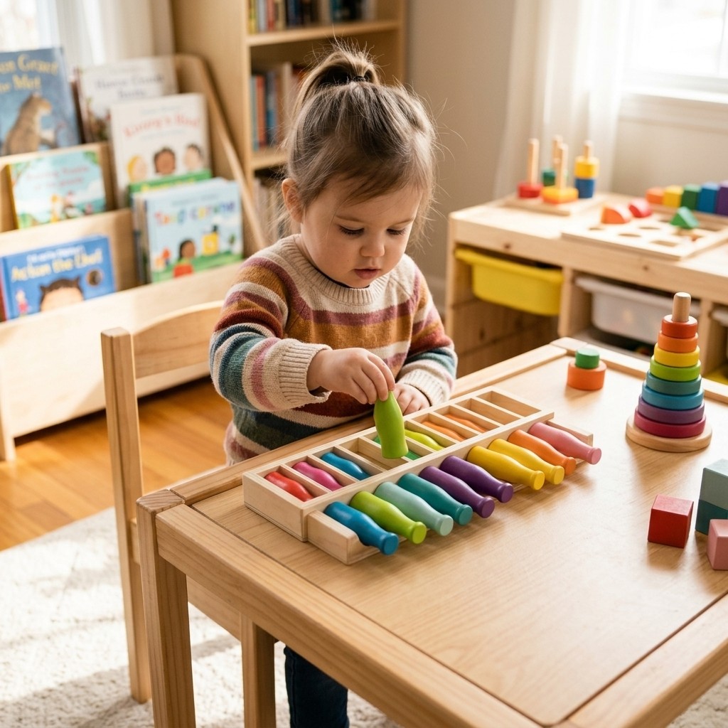 20Pcs Wooden Matching Bottle Toy Set with Base Box Kids Color Sorting Game