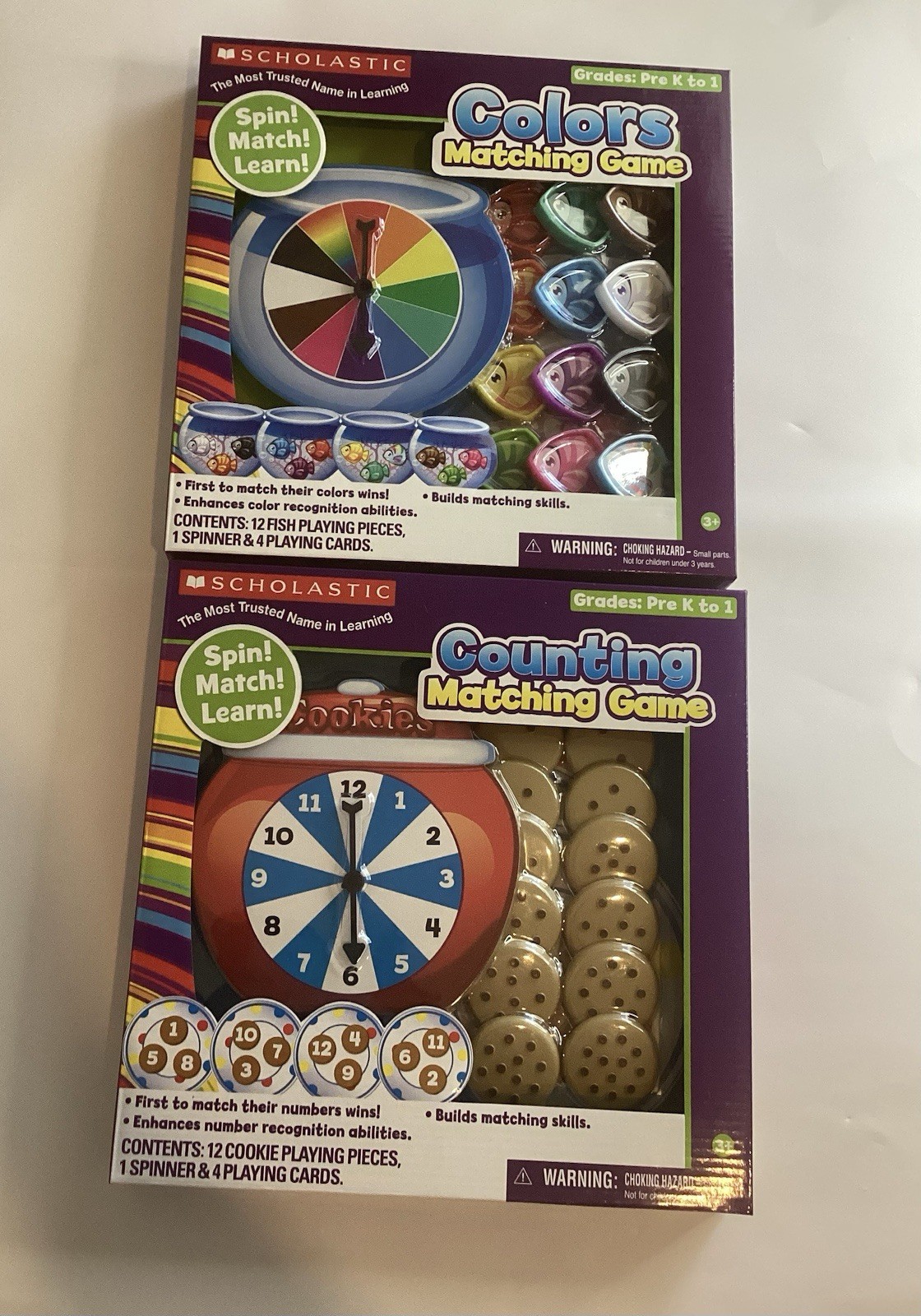 New Scholastic Lot Of 2 Spin,match,learn, Colors Fish Matching & CountingCookies
