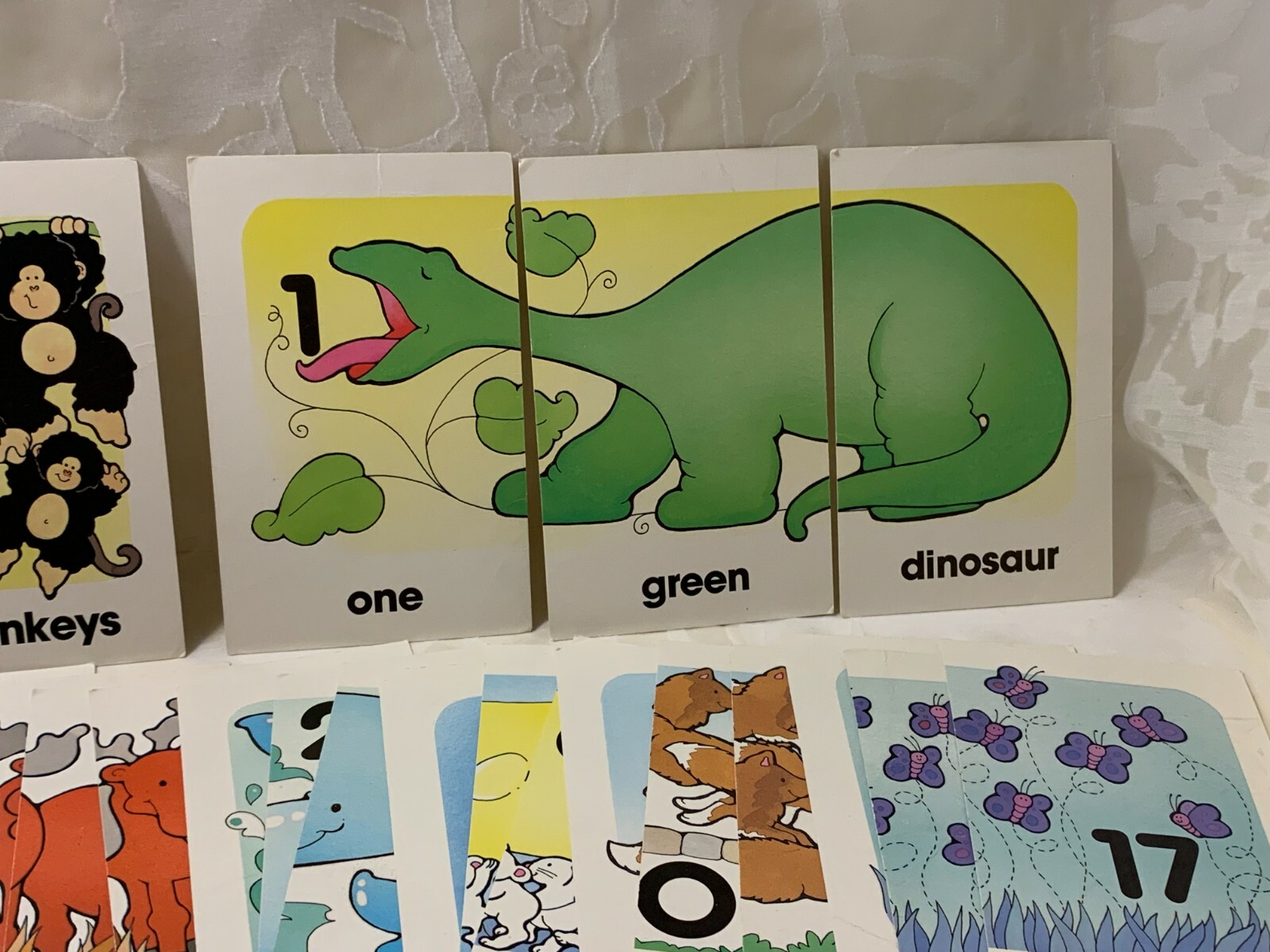 Word Flashcards Example: One Green Dinosaur/One Sad Rectangle