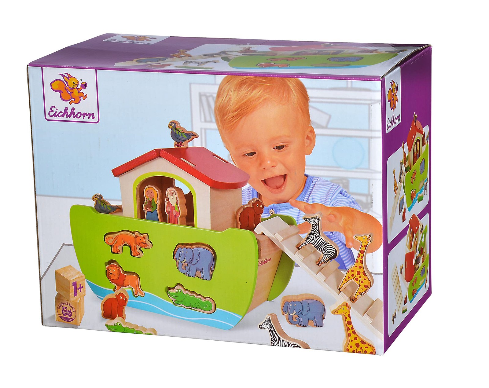 Wooden Noah’s Ark Multi-Colour Shape Sorter Toy with 16 Colourful Animal Shapes