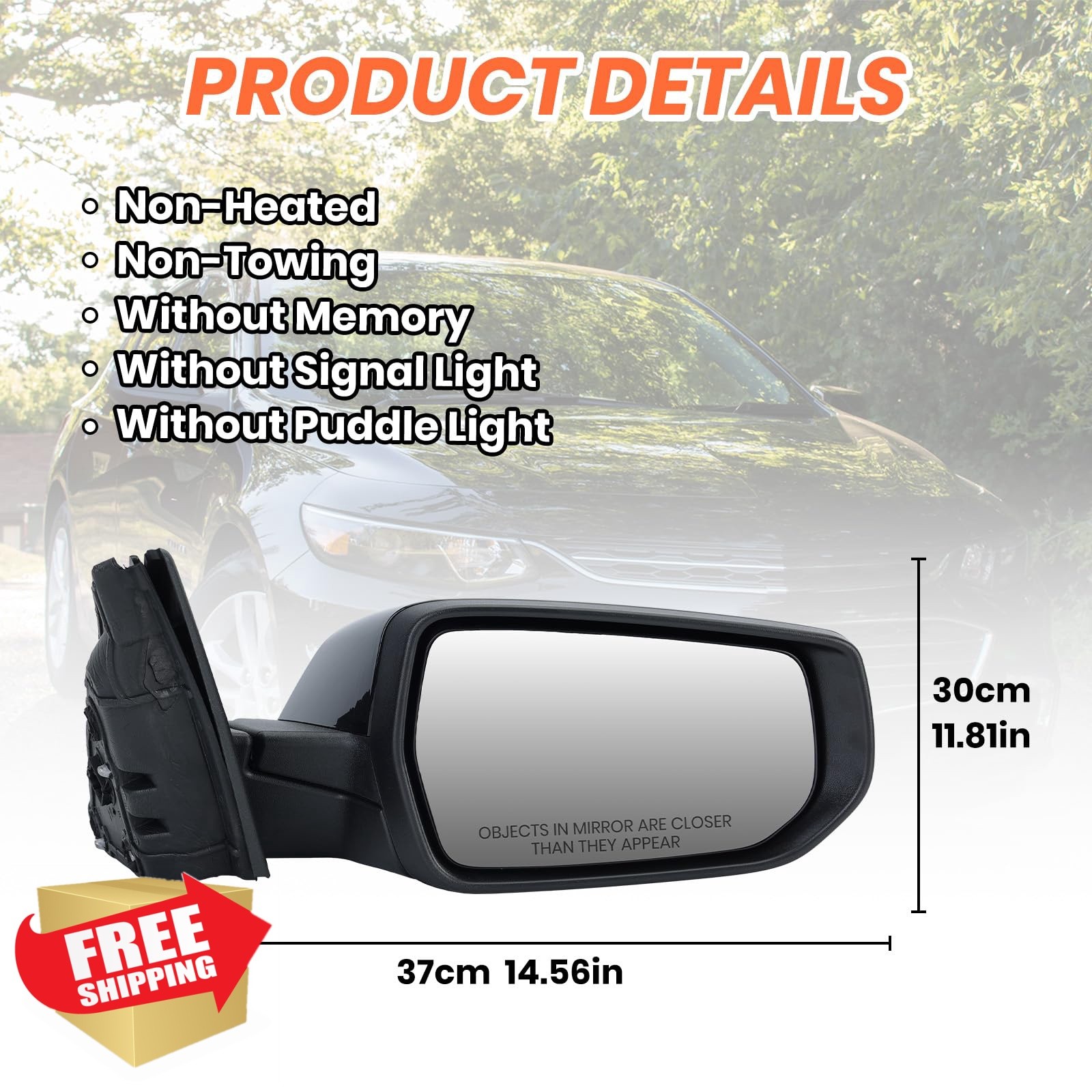 MOFOAP Passenger Mirror Chevy Malibu 2016-2022 Gloss Black Right