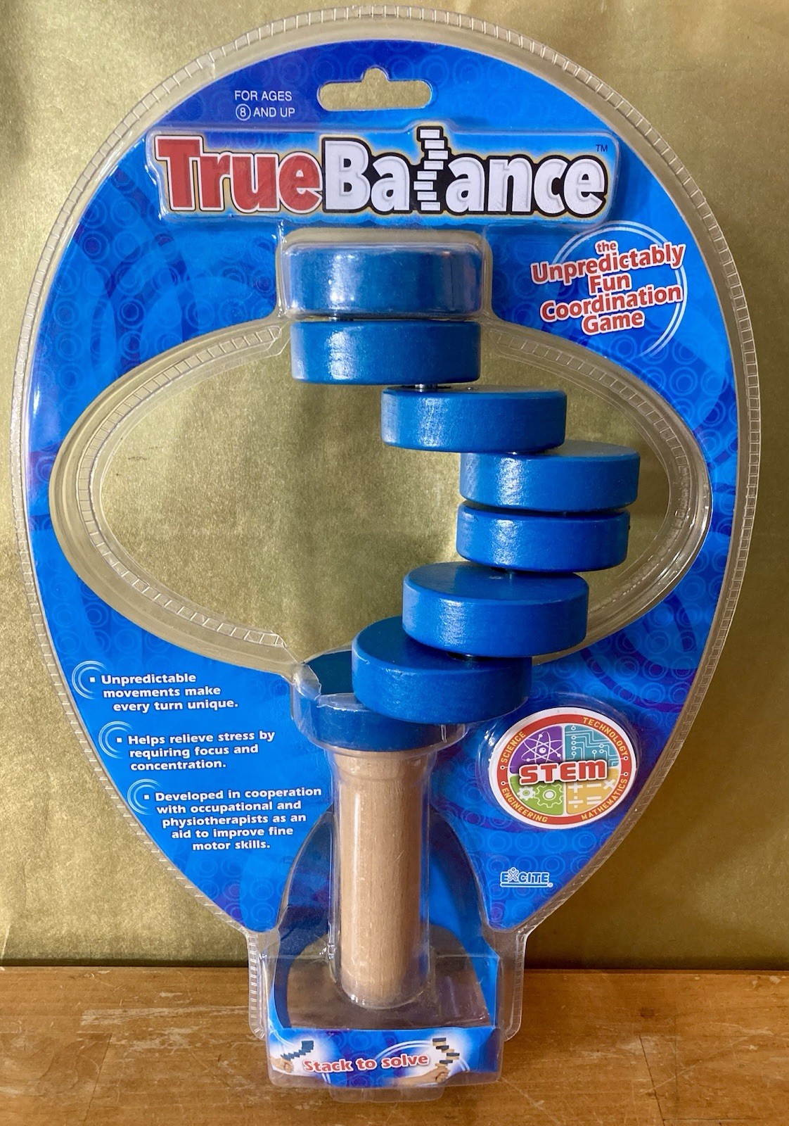 True Balance Handheld Wooden Toy Game by Excite STEM Coordination Blue NEW