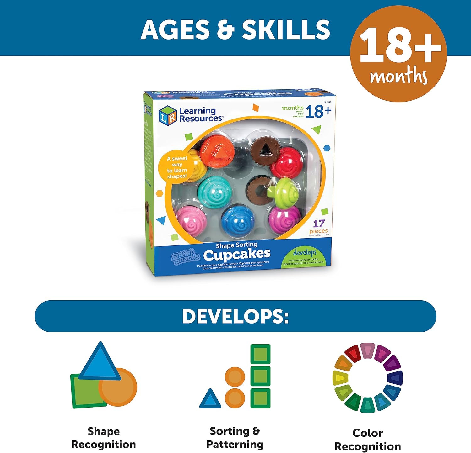 Smart Snacks Shape Sorting Cupcakes,17 Pieces, Ages 18 Months+, Fine Motor, C…