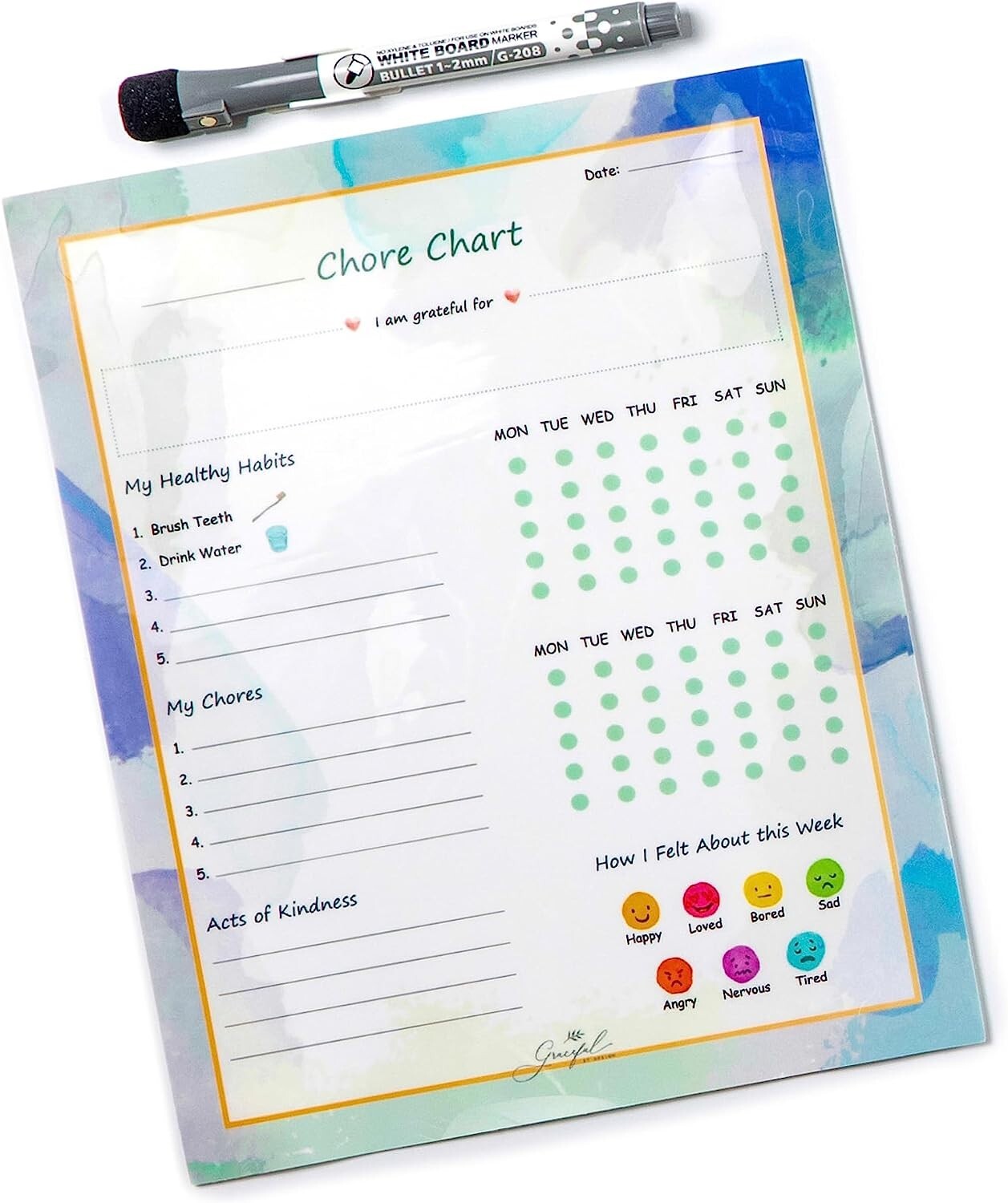 Graceful By Design Chores Chart for Kids Sticks to Any Surface – B6