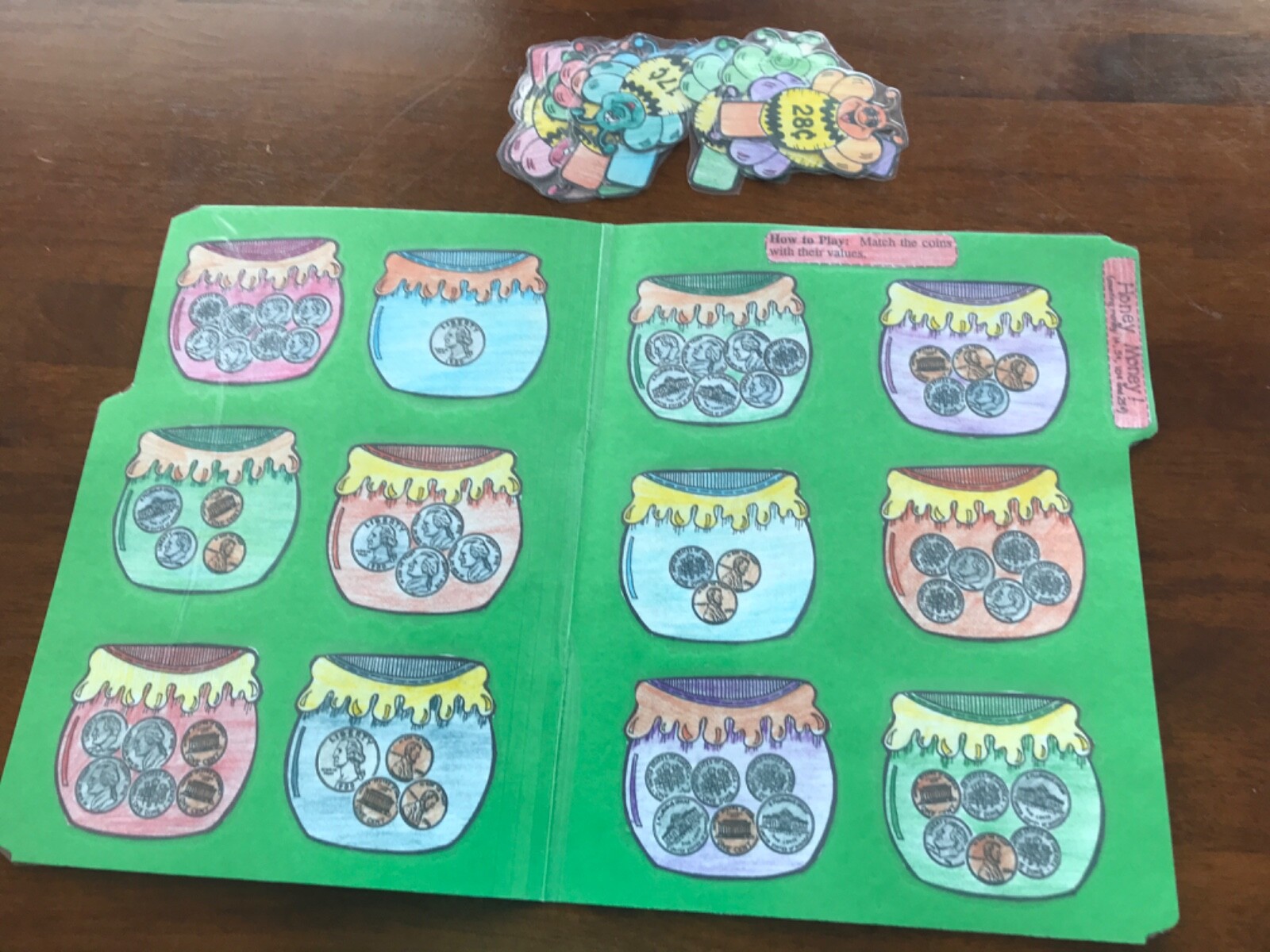 Honey Money! Counting Change 1st grade math file folder game teacher