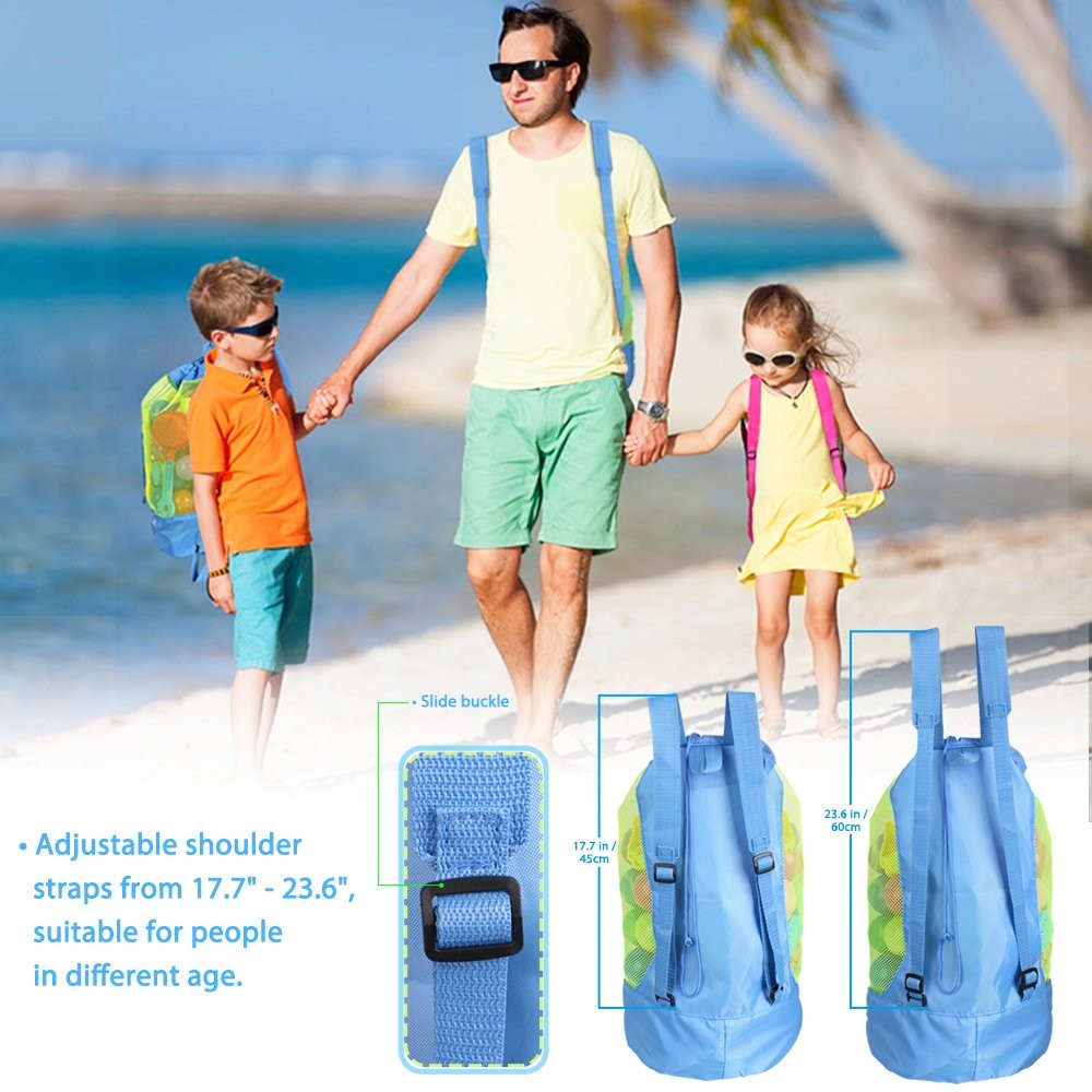 EocuSun Large Mesh Beach Bag Tote Durable Sand Away Blue-Large, Blue