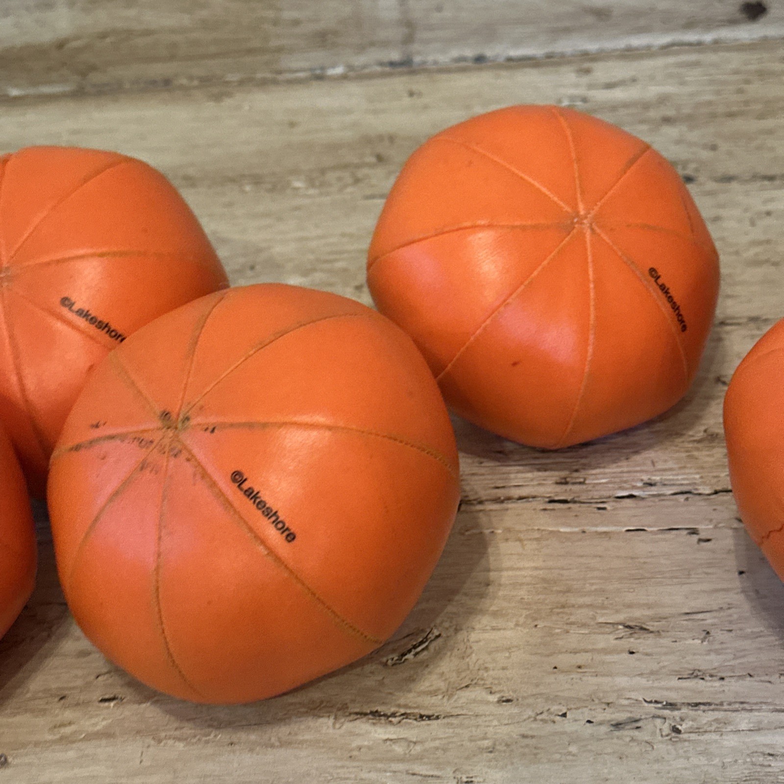 Lakeshore Learning Vintage Vinyl Puffy Stuffed Orange Pumpkins Lot Of 6