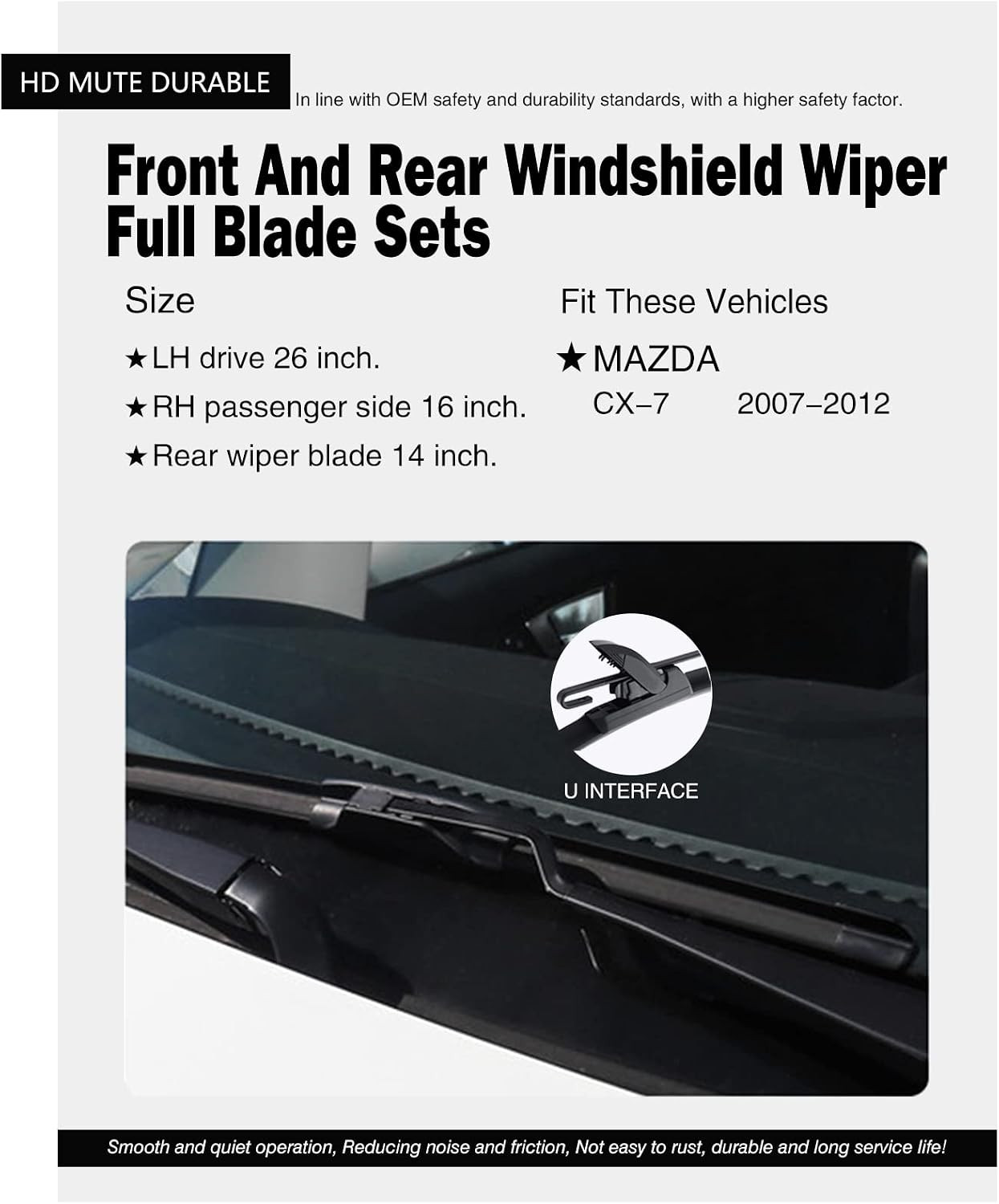 Replacement for Mazda CX-7 2007-2012 Silent Wipers – Front and Rear Windshield W