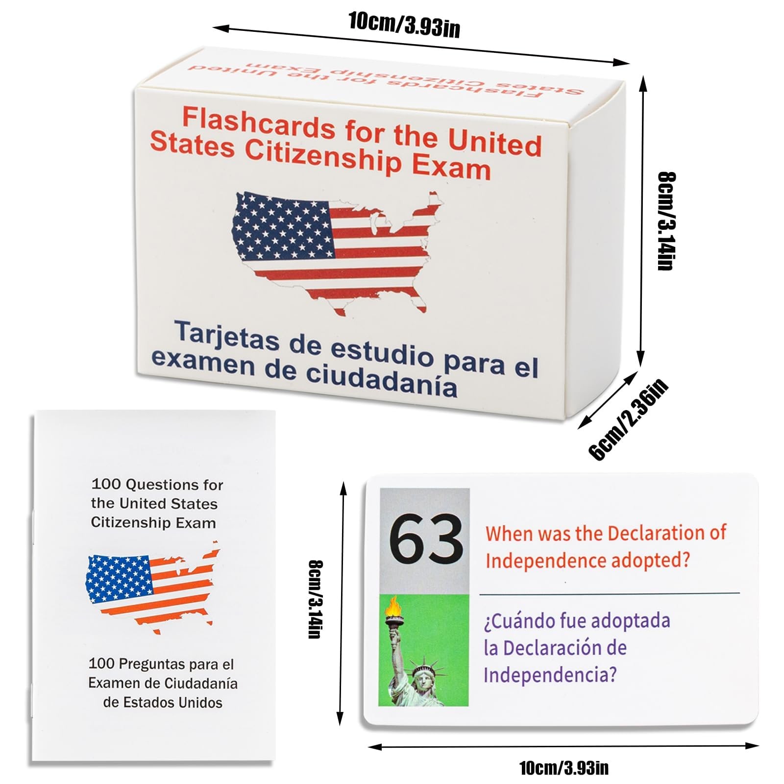 US Citizenship Flash Cards 2026 with Bilingual Booklet 100 cards, White