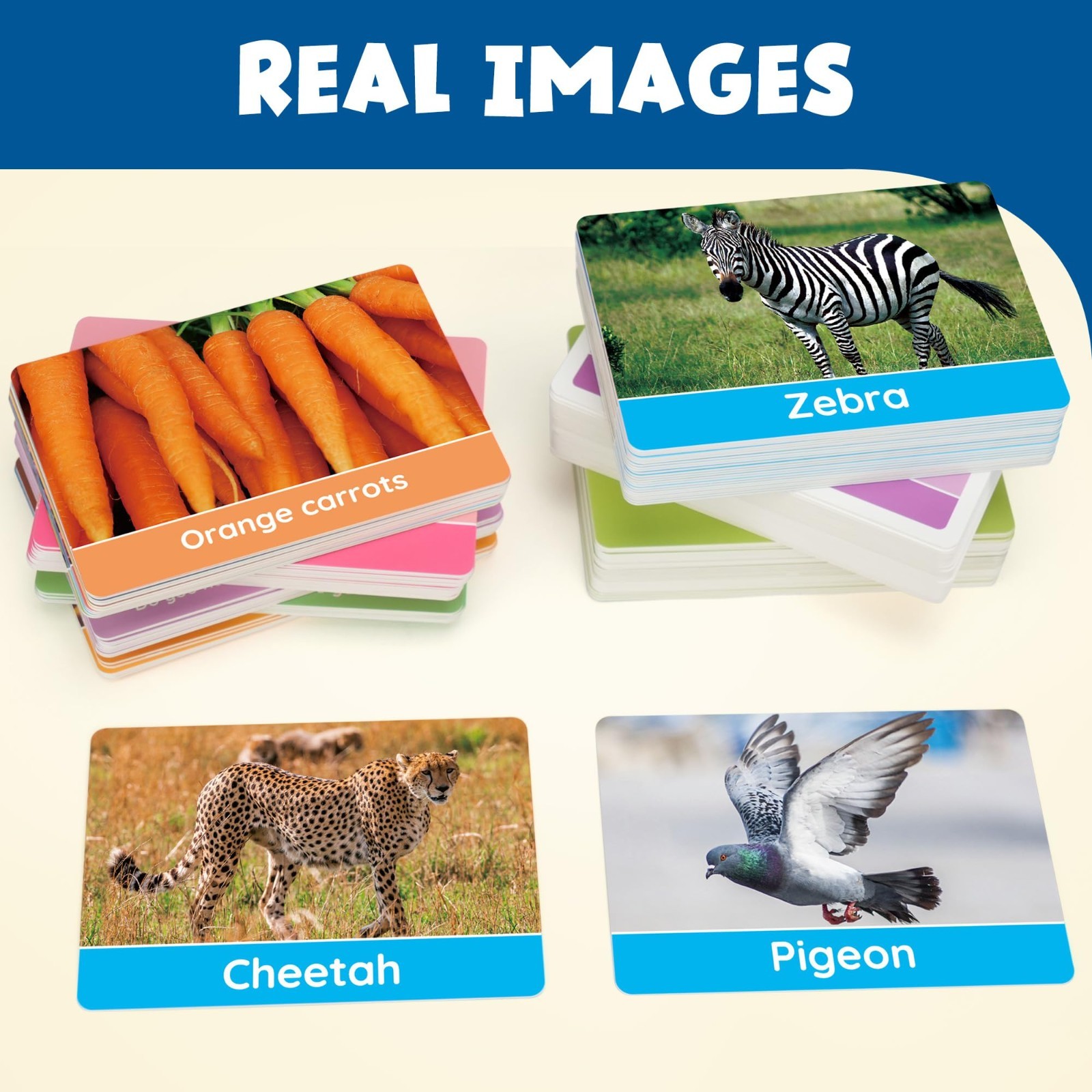 Extra Thick Educational Flash Cards for Toddlers – 250 Double-Sided Images, Alph