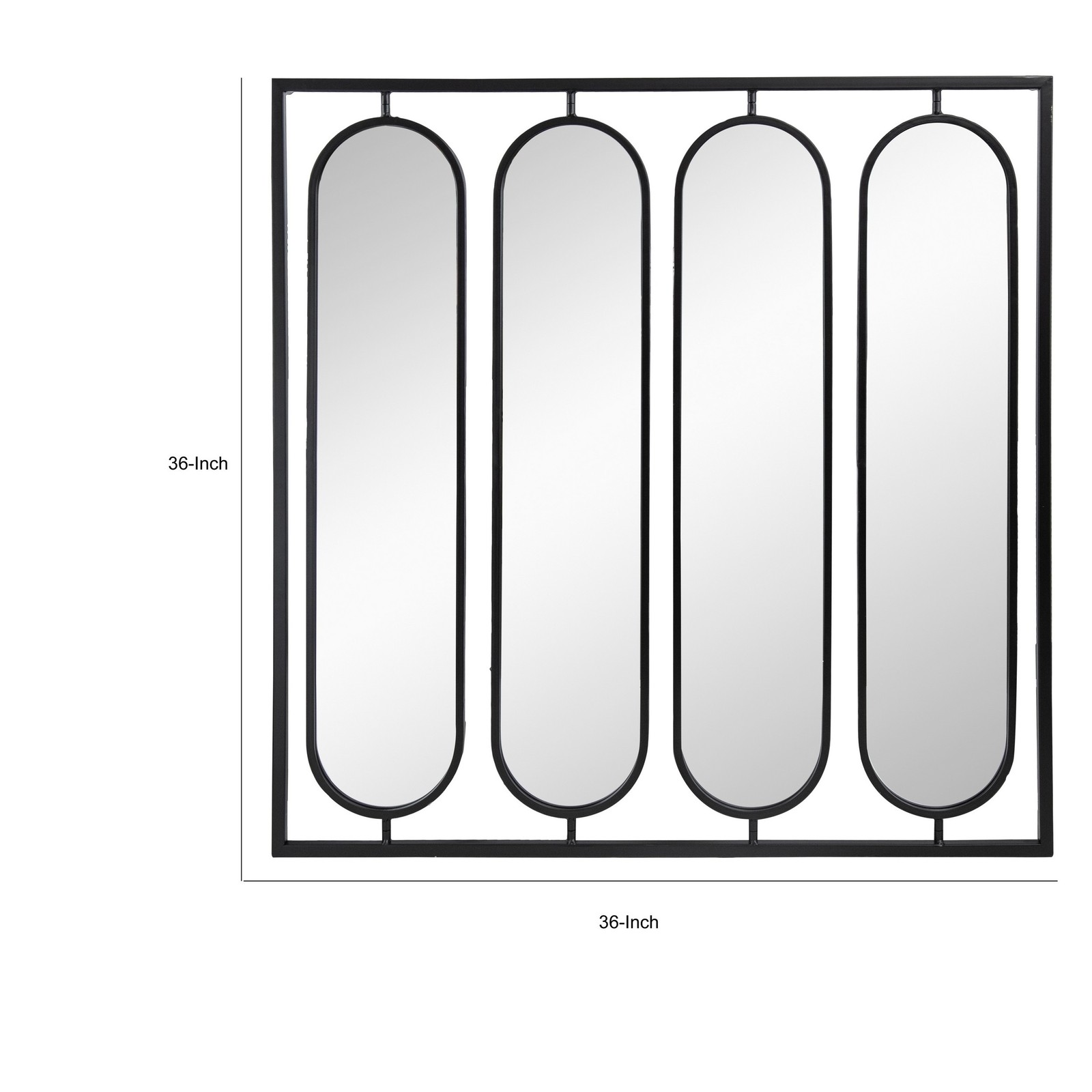 Benjara 36″ Modern Wall Decor- 4 Swiveling Oblong Mirrors- Black Metal Frame