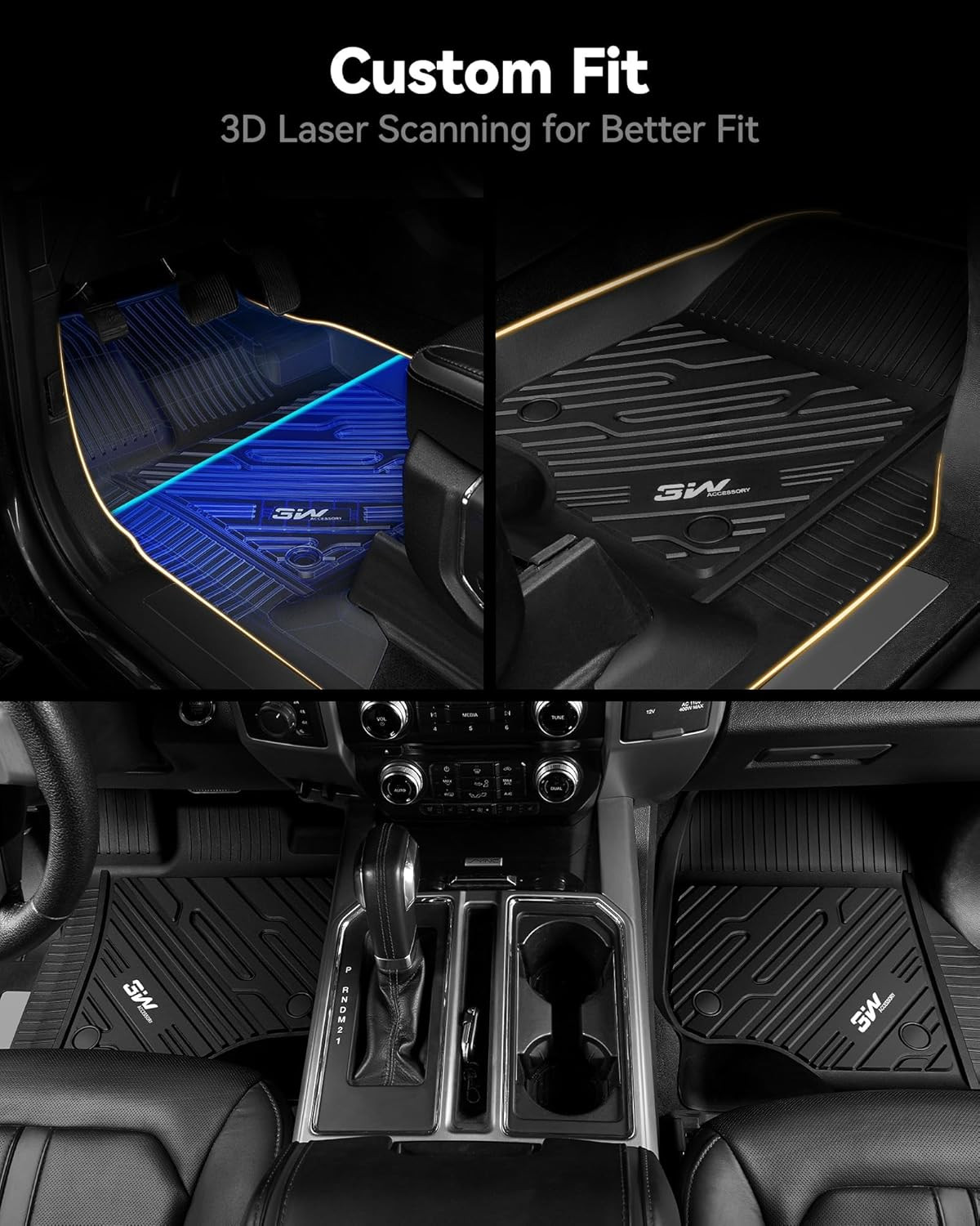 Floor Mats Fit for 2015-2024 2025 Ford F150 / F-150 Lightning Supercrew Cab, TPE