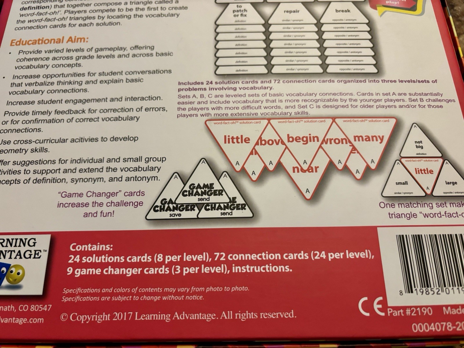 Learning Advantage Word Fact Oh! Antonyms Synonyms Definitions Grade 2+ Rare New