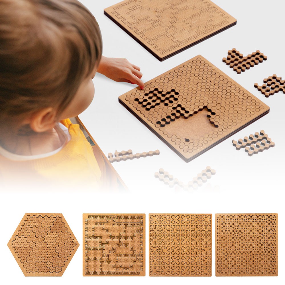Fractal Tray Puzzles, Hard Difficult Wooden Jigsaw Puzzle for Adults, Portable E