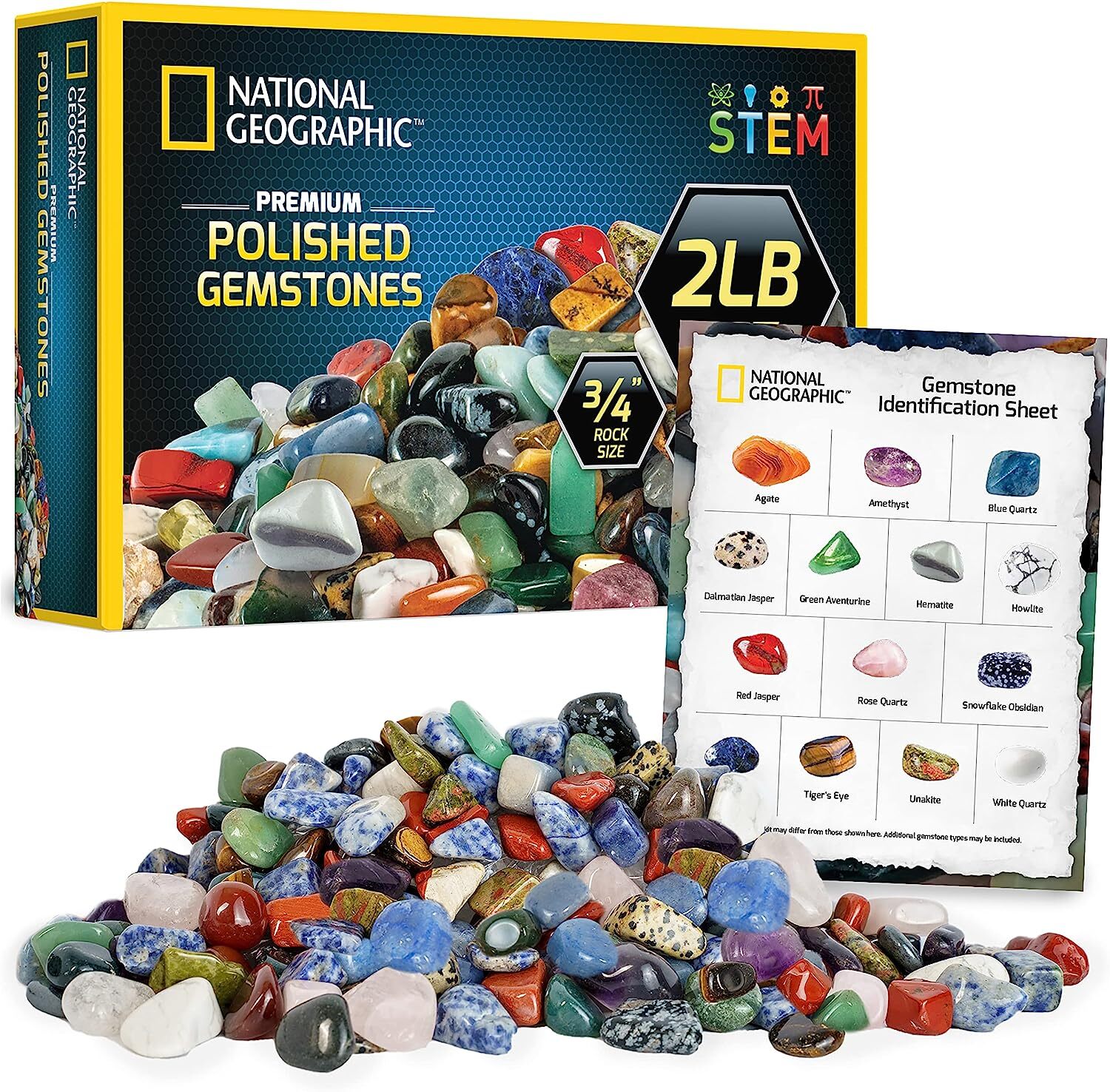 National Geographic Premium Polished Stones – 2 Pounds of 3/4-Inch Tumbled Stone