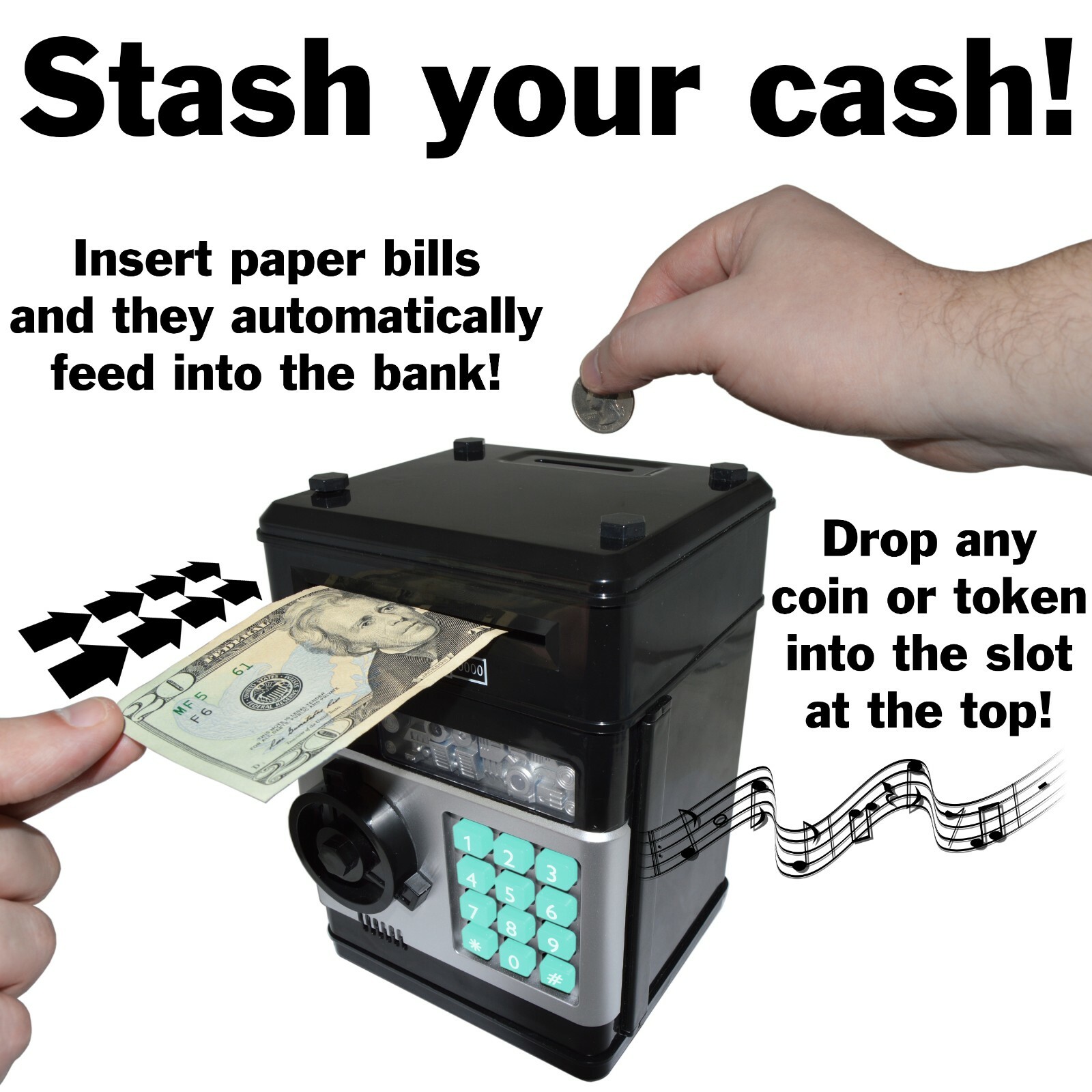 Cash Vault for Kids – Password Protect Your Bills and Coins – Musical Bank Safe