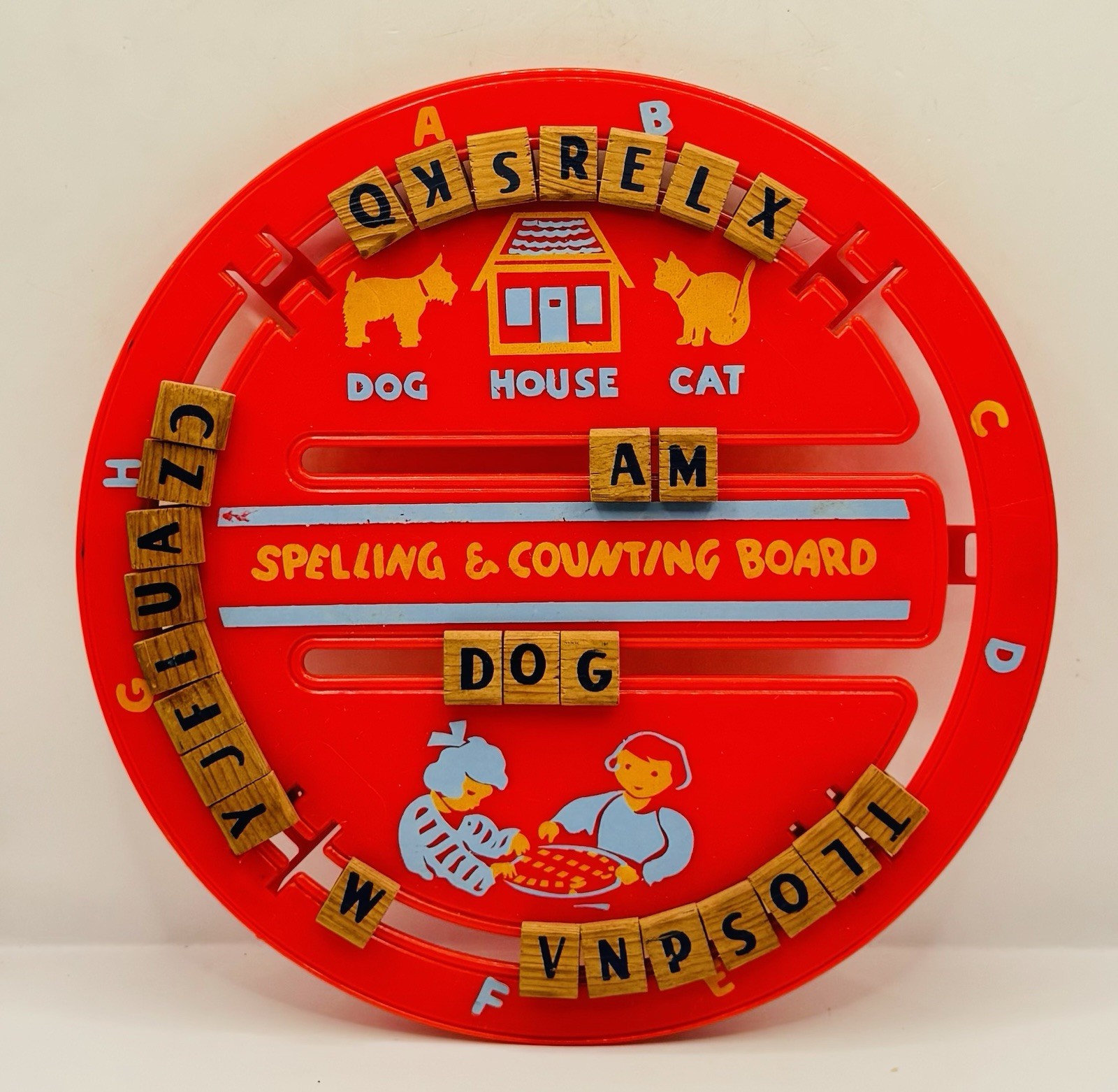 American Toys Spelling Counting Board Alphabet Numbers USA Plastic Wood