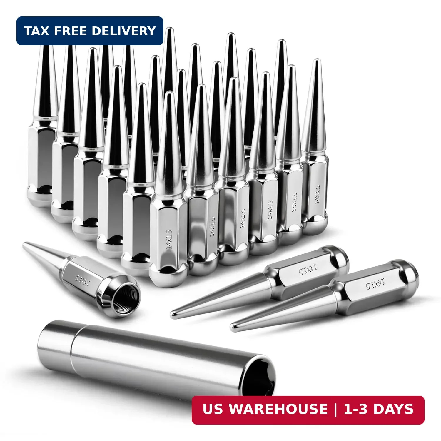 24pcs M14x1.5 Spike Lug Nut Fit for Chevy Silverado GMC Sierra 1500, Dodge Ram 1