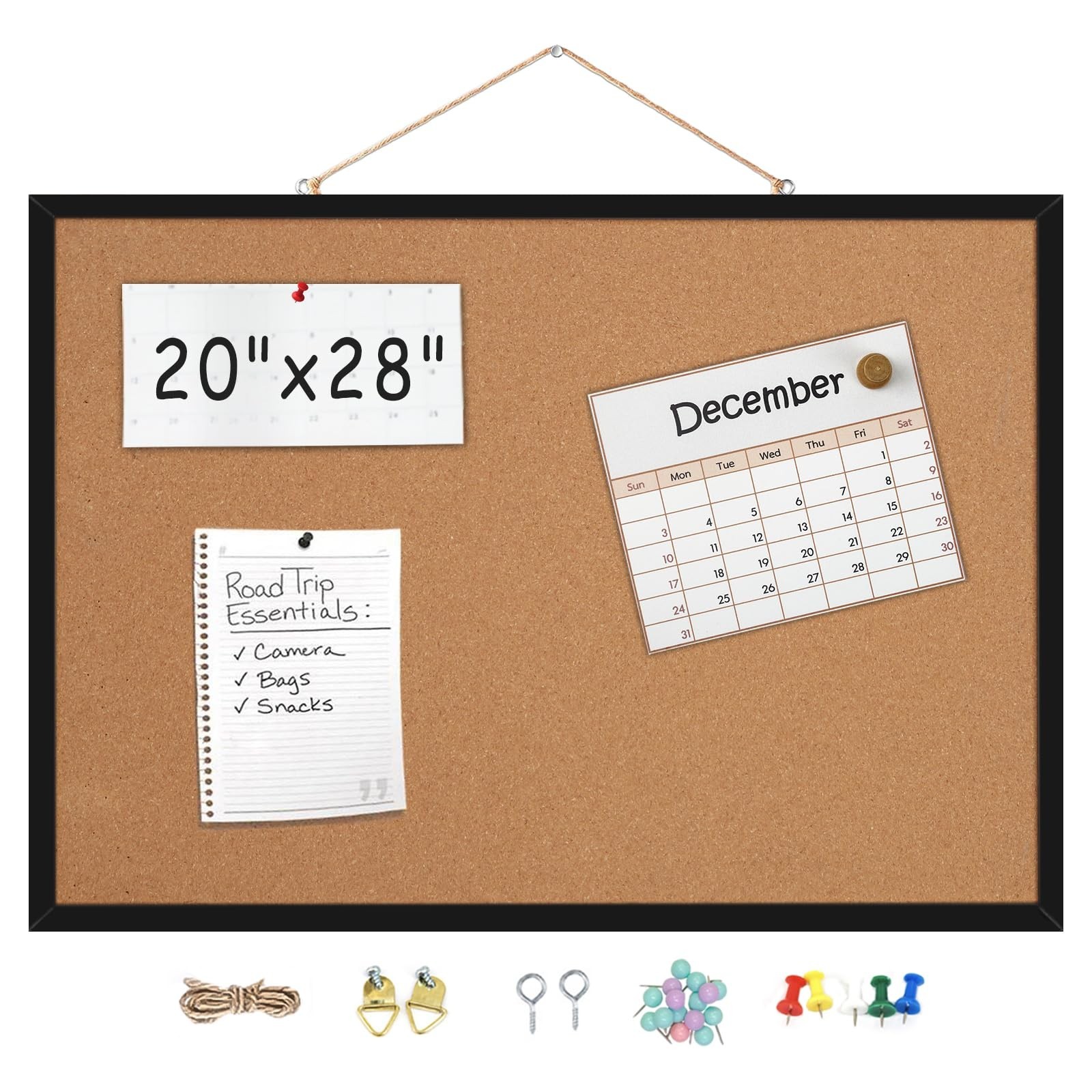 20” x 28” Cork Boards for Walls with Black Wooden Frame 1pack, White