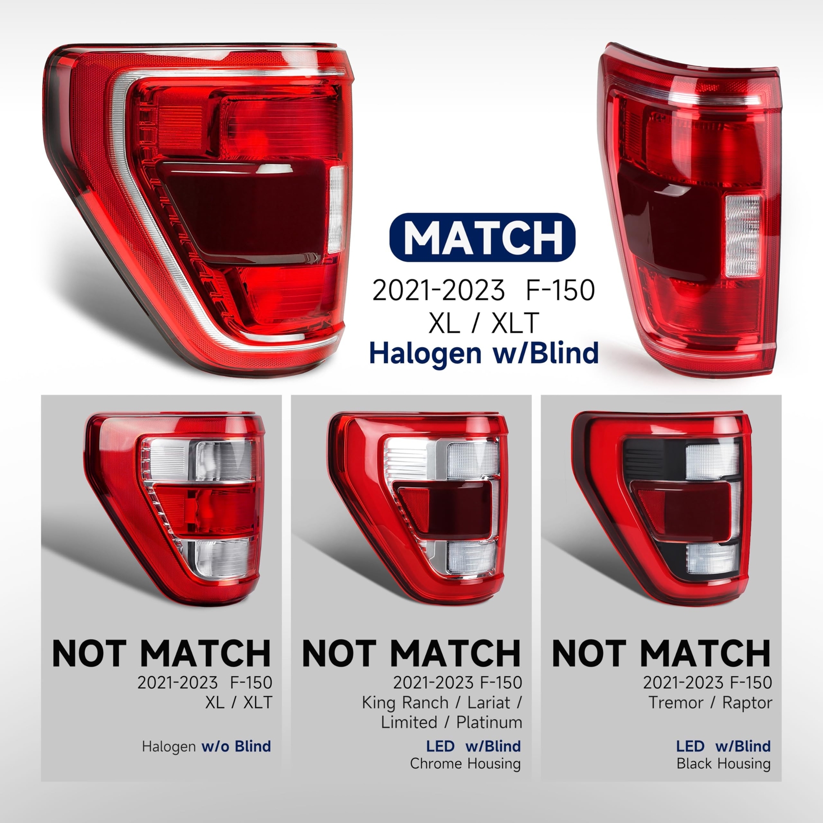 Tail Light Assembly Compatible with Ford F150 XL XLT 2021 2022 2023, F150 Hal…