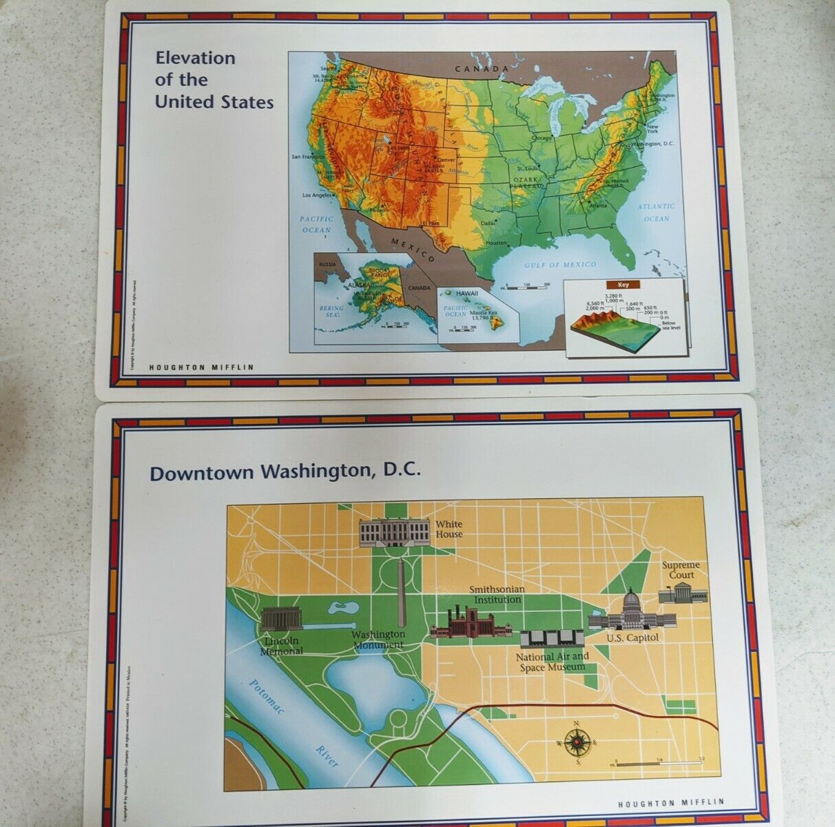 Set of 30 Elevation of the U.S. & Washington DC – 2 Sided Laminated Map 11 X 17