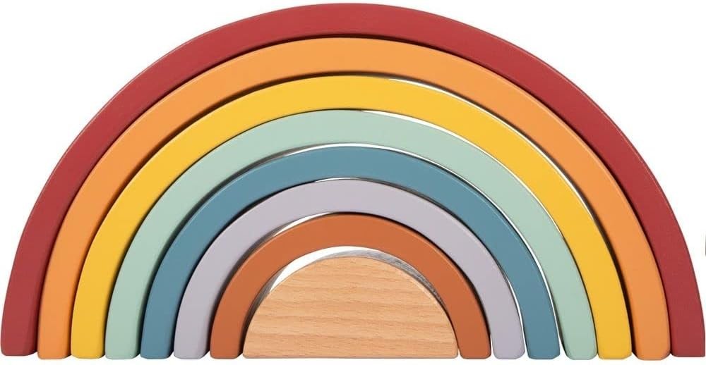 small foot Wooden Building Blocks Rainbow Safari, motor skills toy with 8 shapes