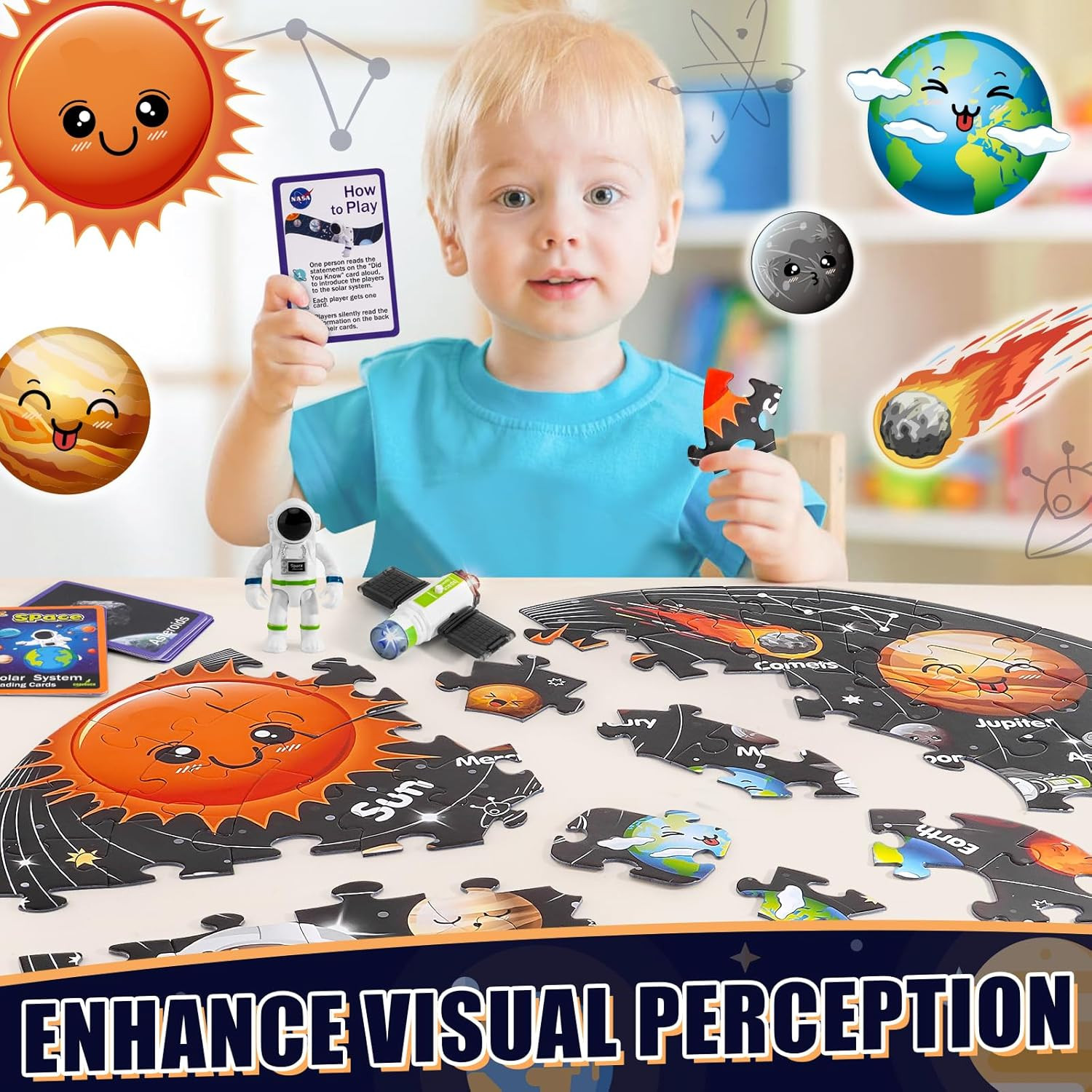 Puzzles for Kids Ages 4-6, Solar System Planets Flash Cards & Astronaut Figures