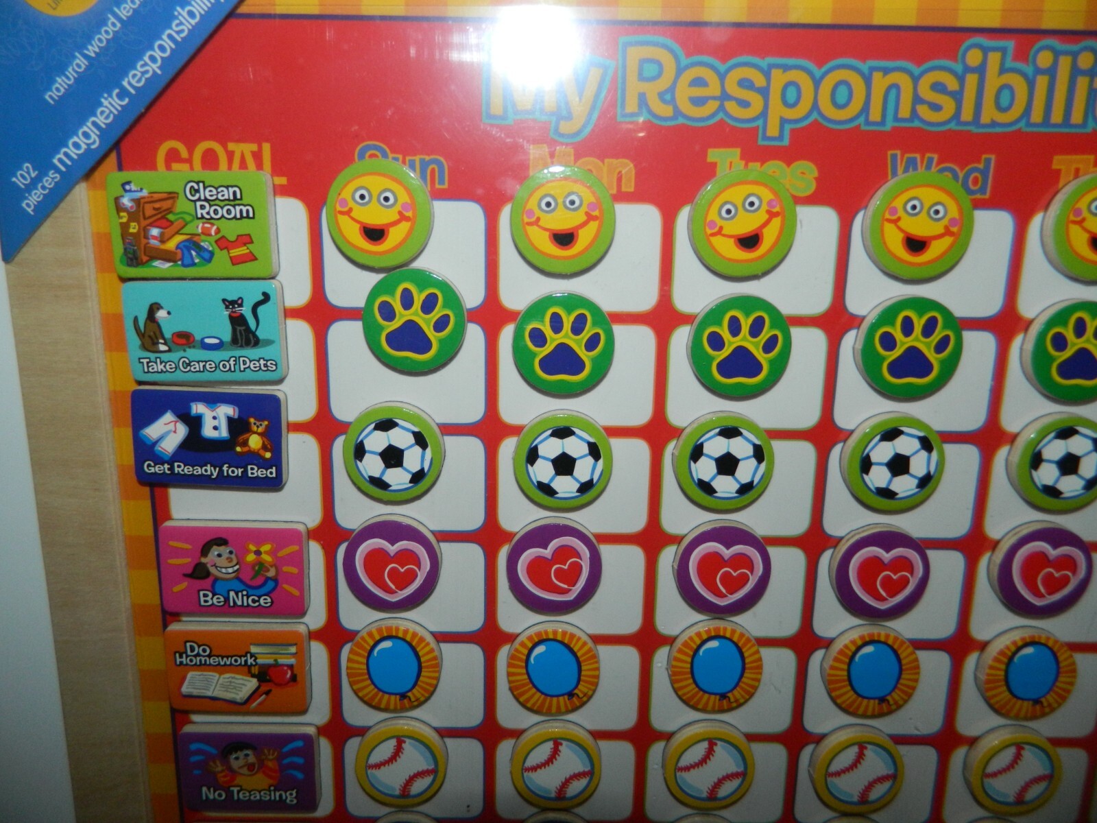 Natural Wood RESPONSIBILITY CHART + White Board on Reverse NEW Chores Manners