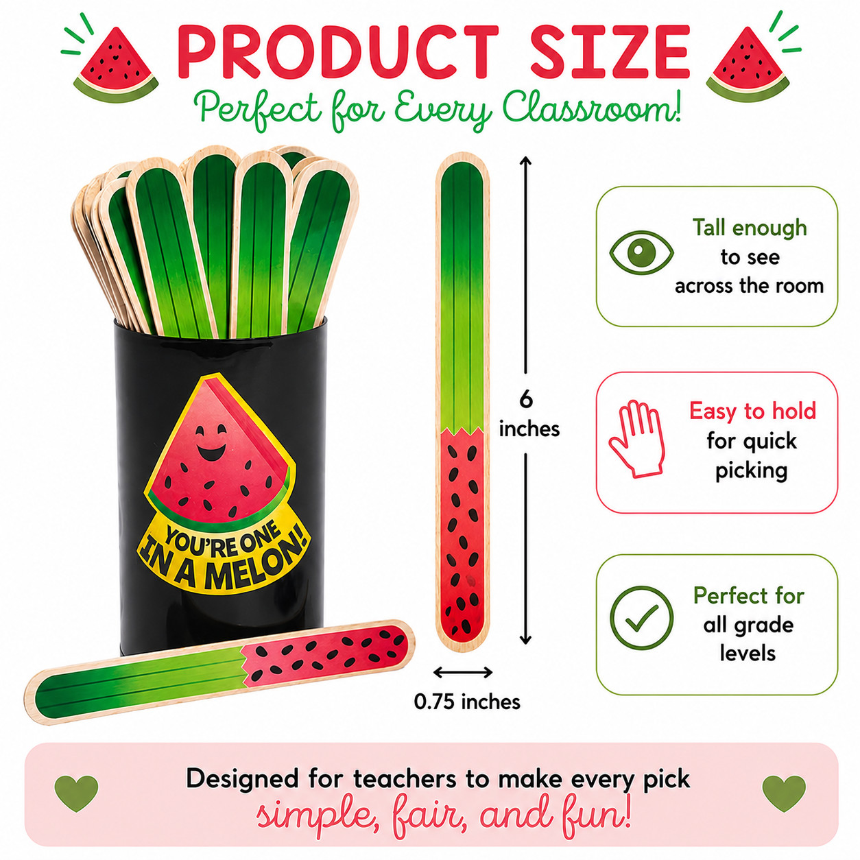 Watermelon Name Sticks 36 Pcs Classroom Teacher Wood 6 In Student Picker Set New