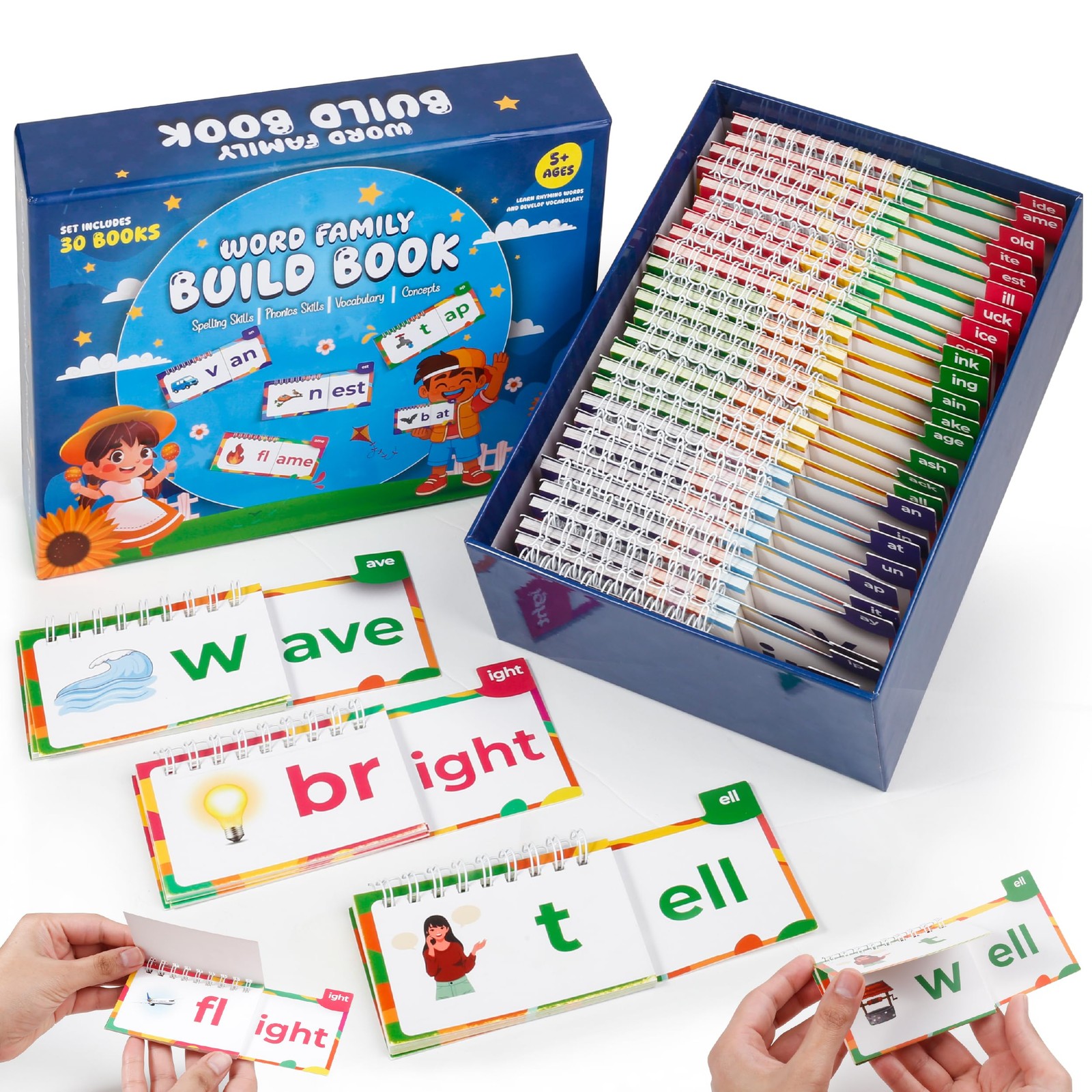 30 Read and Rhyme Flip Books, Phonics Flash Cards, Word Family Build Book, Le…
