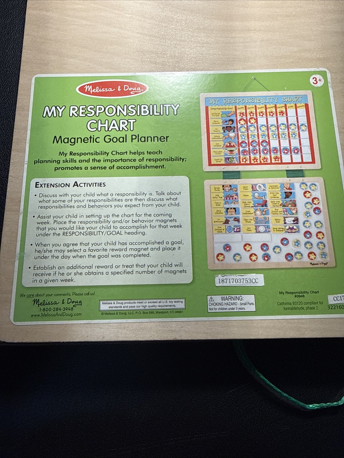 Melissa & Doug Wooden Responsibility Chore Chart Dry Erase Board w/Magnets