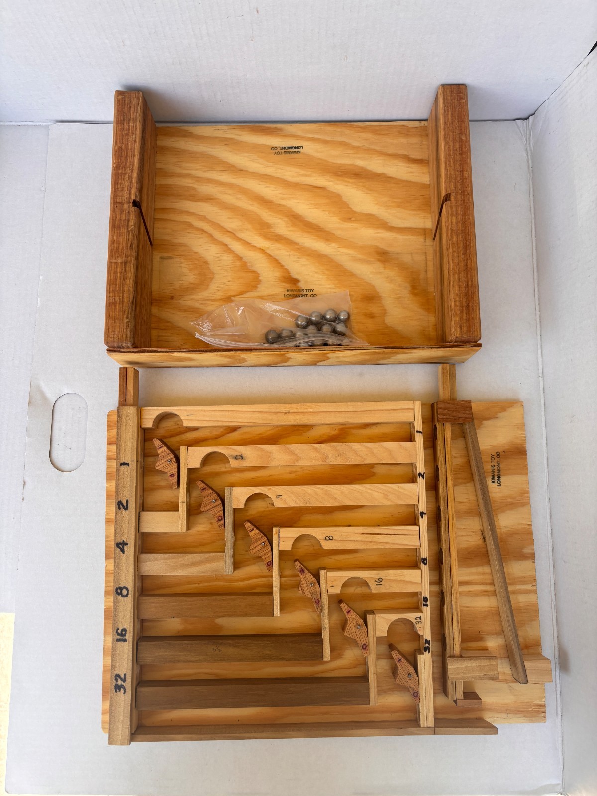Handmade Wooden Binary Marble Adding Machine 6-Bit Kiwanis Toy Longmont CO
