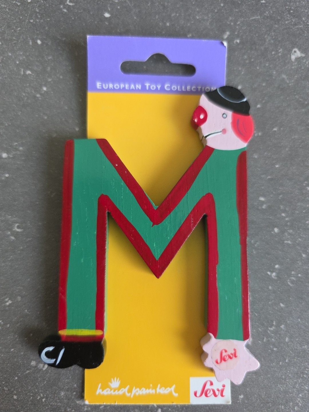 Vintage NOS Sevi Hand Painted Alphabet Letter M Painted Wood Clown