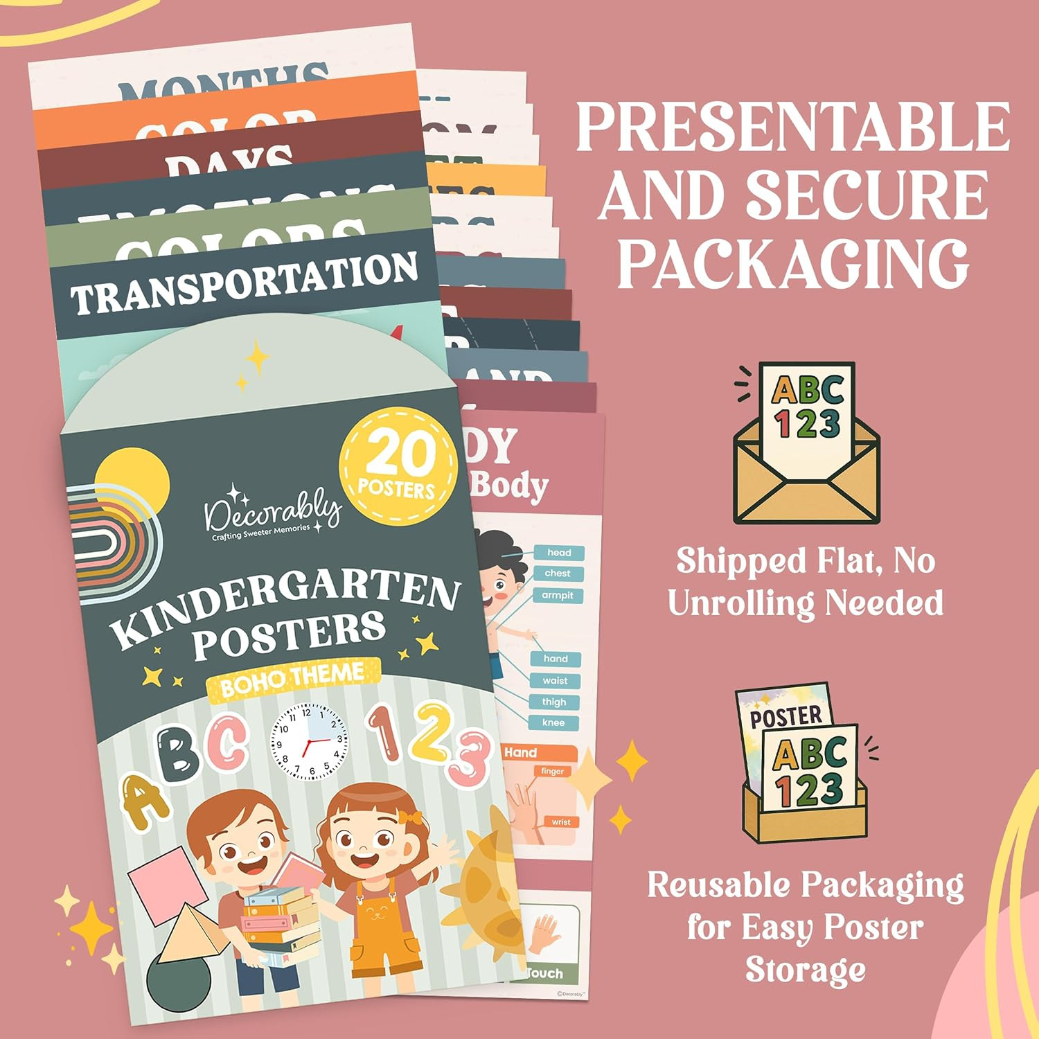 20 Boho Learning Posters for Kids Ages 3-5, 11X17In Educational Matte-Laminated