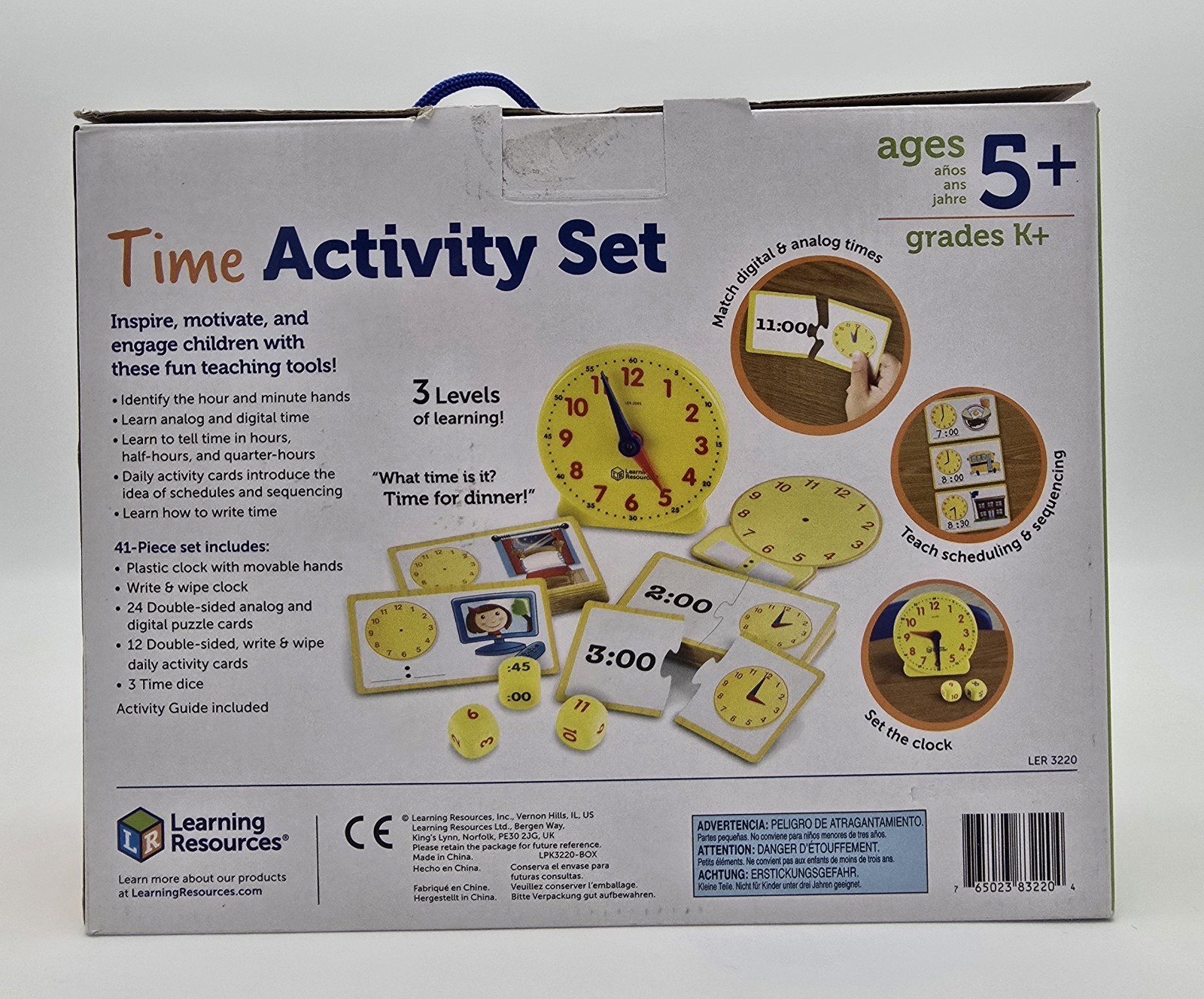 Learning Resources LER3220 Time Activity Set, Age 5+ Analog, K-2, Homeschool
