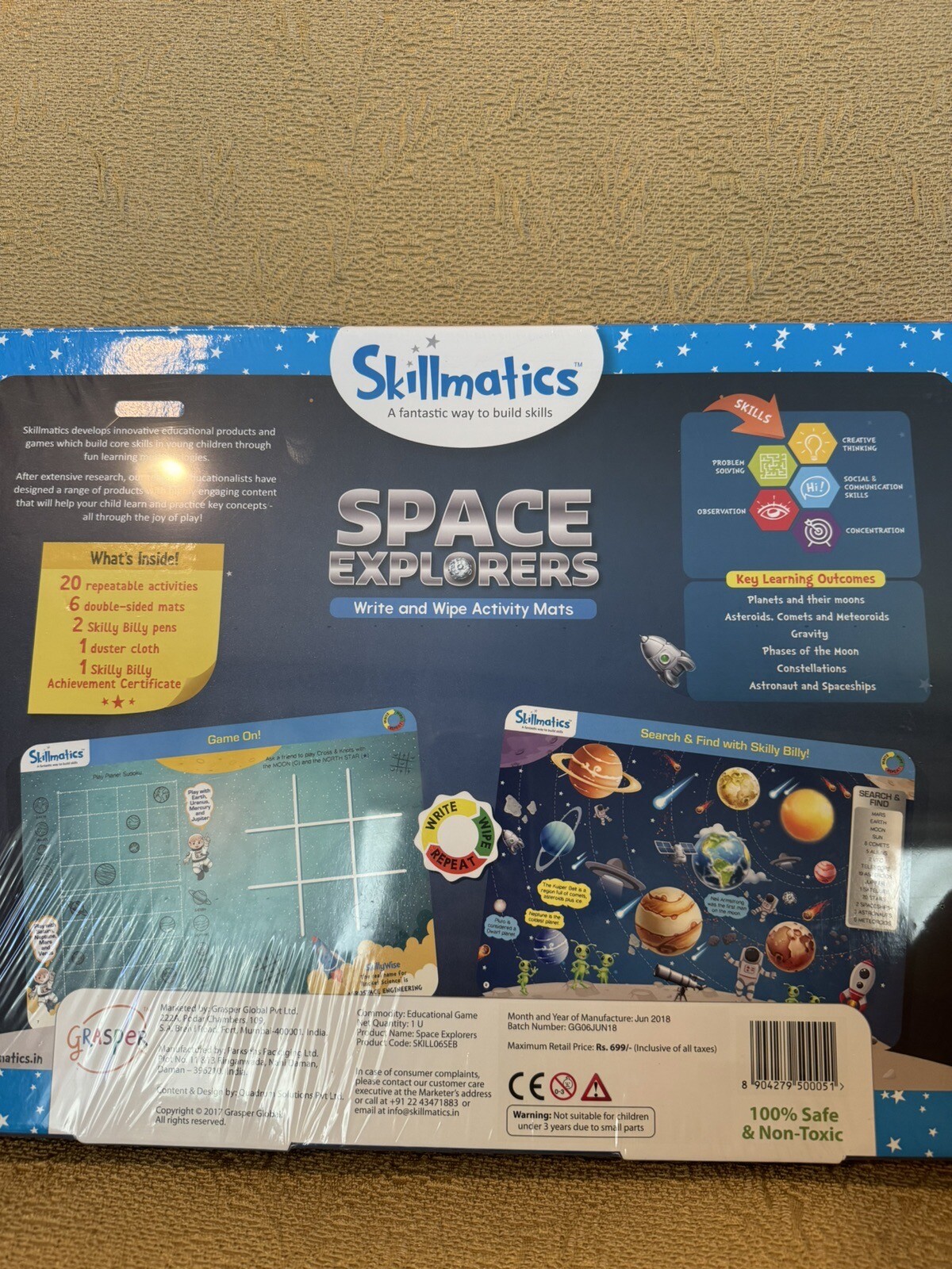 Skillmatics Write And Wipe Activity Mats SPACE EXPLORERS Ages 6-9 NEW