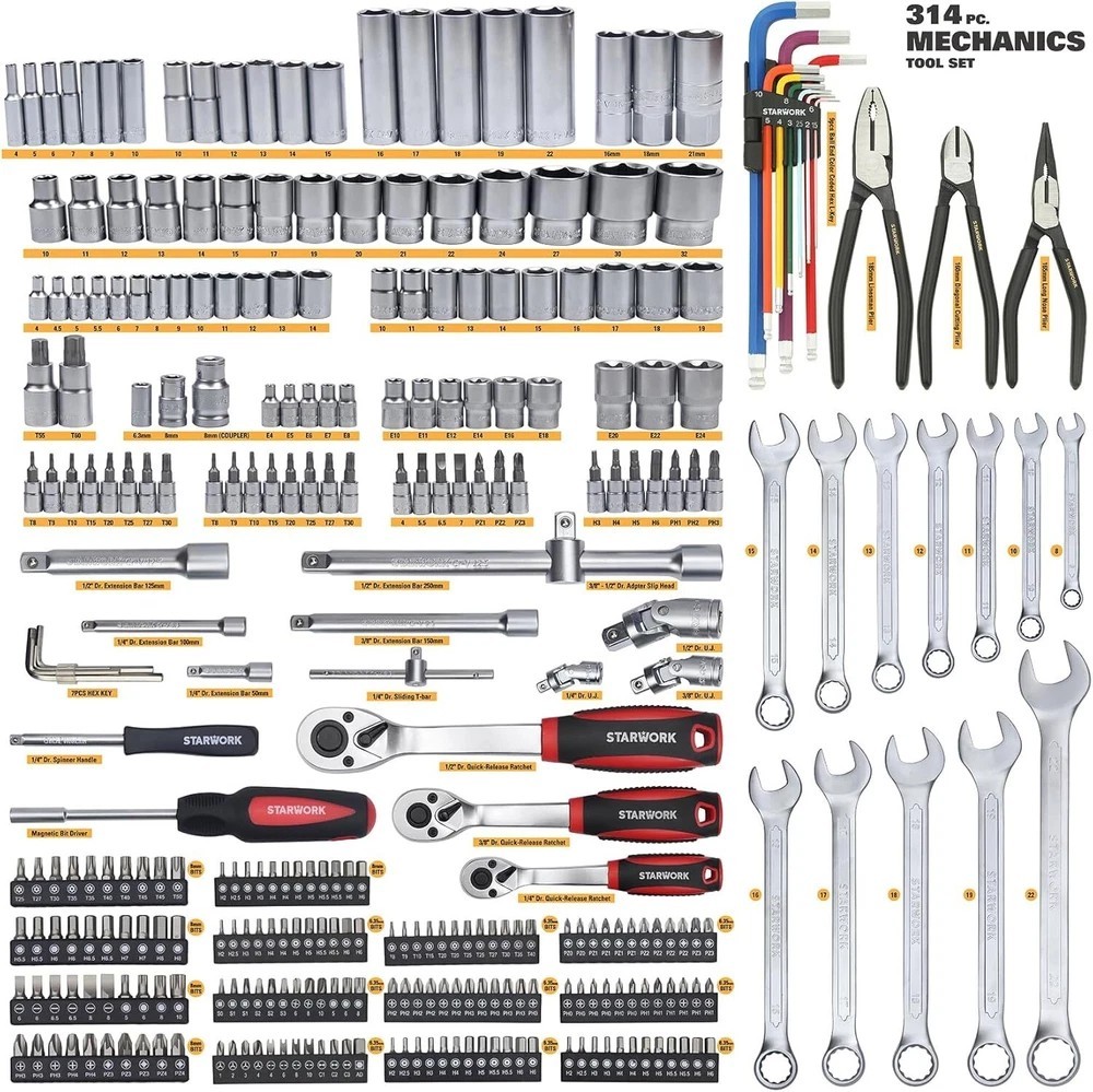 TRUE MECHANIC™ 314-Piece Mechanics Tool Set and Socket Set, Professional Metric