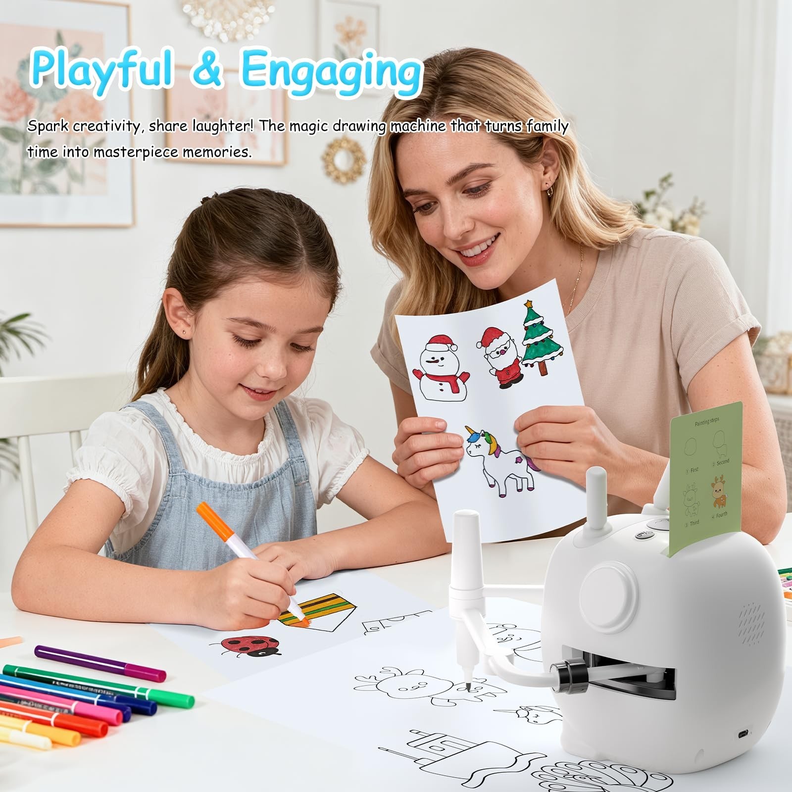 Interactive Drawing Robot for Kids – Auto Drawing Machine, 192 Cards & 10 Pens,