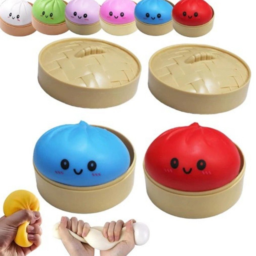 Steamed Bun Squeeze Toy Squishy Stress Relief Toy with Steamer Dough Squeeze TJQ