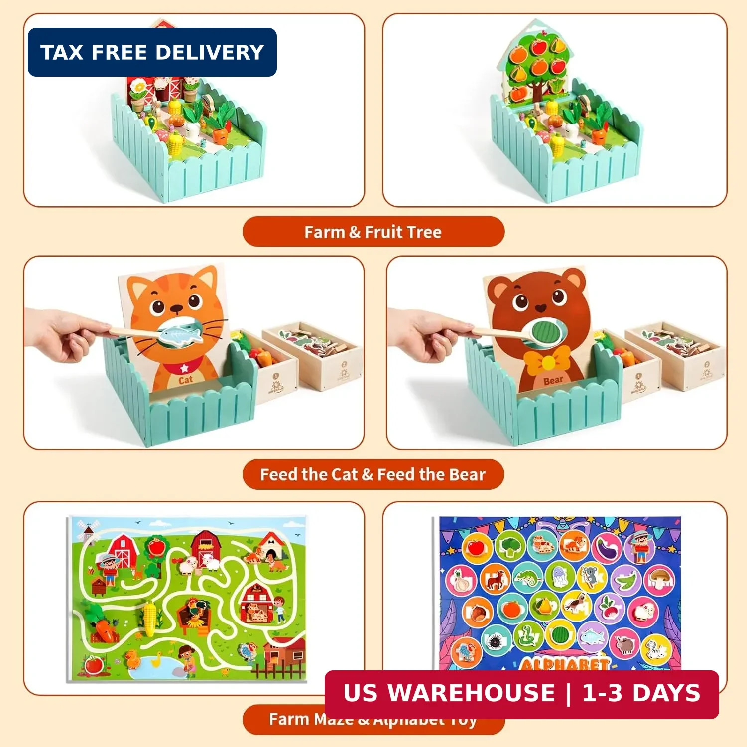 INIFEIDALA Montessori Farm Learning Game with Challenge Cards for Toddlers 3-5 –