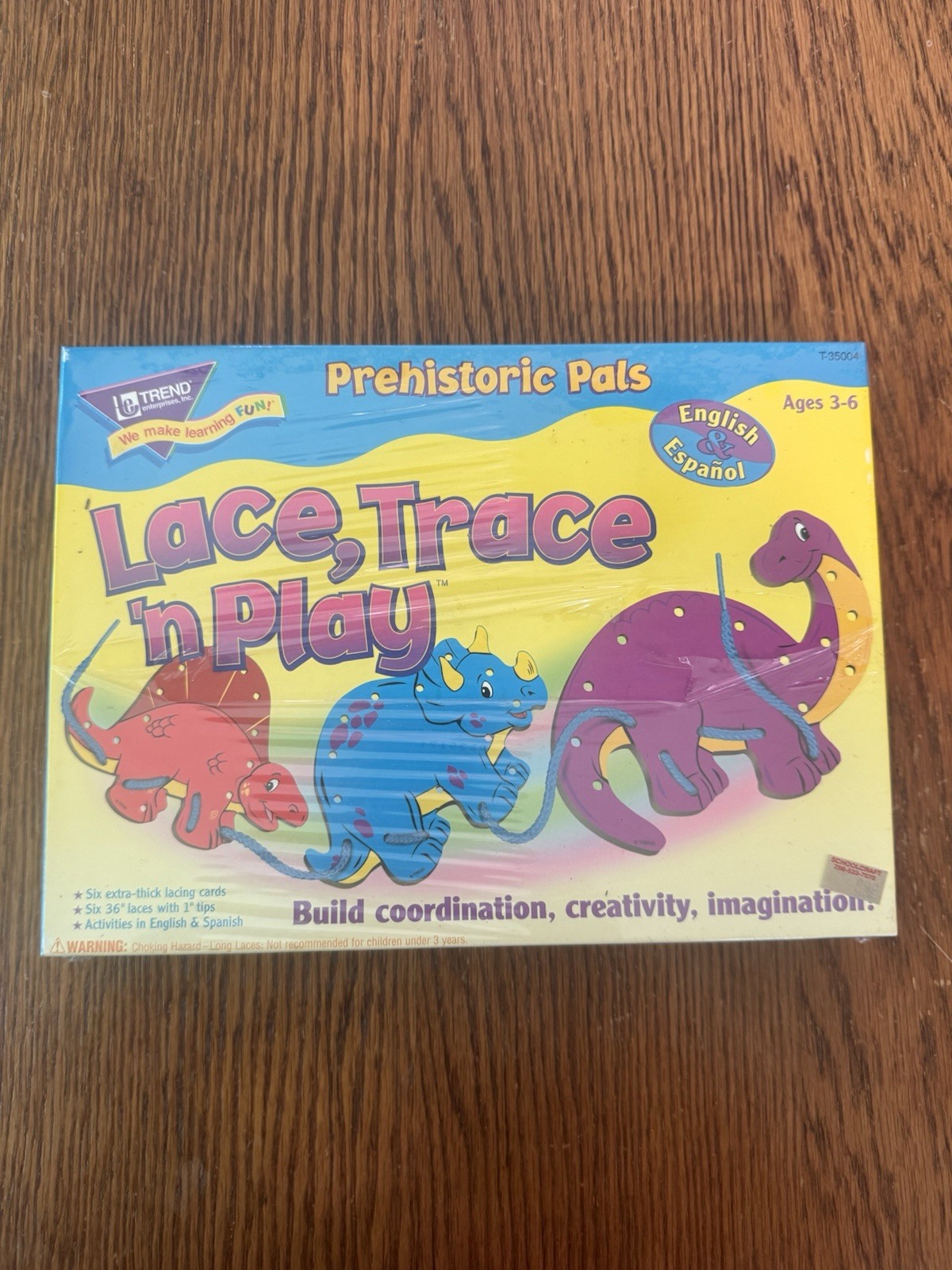 Prehistoric Pals Lace Trace n Play Dinosaurs 6 Lacing Cards Sewing 1998 NEW Toys