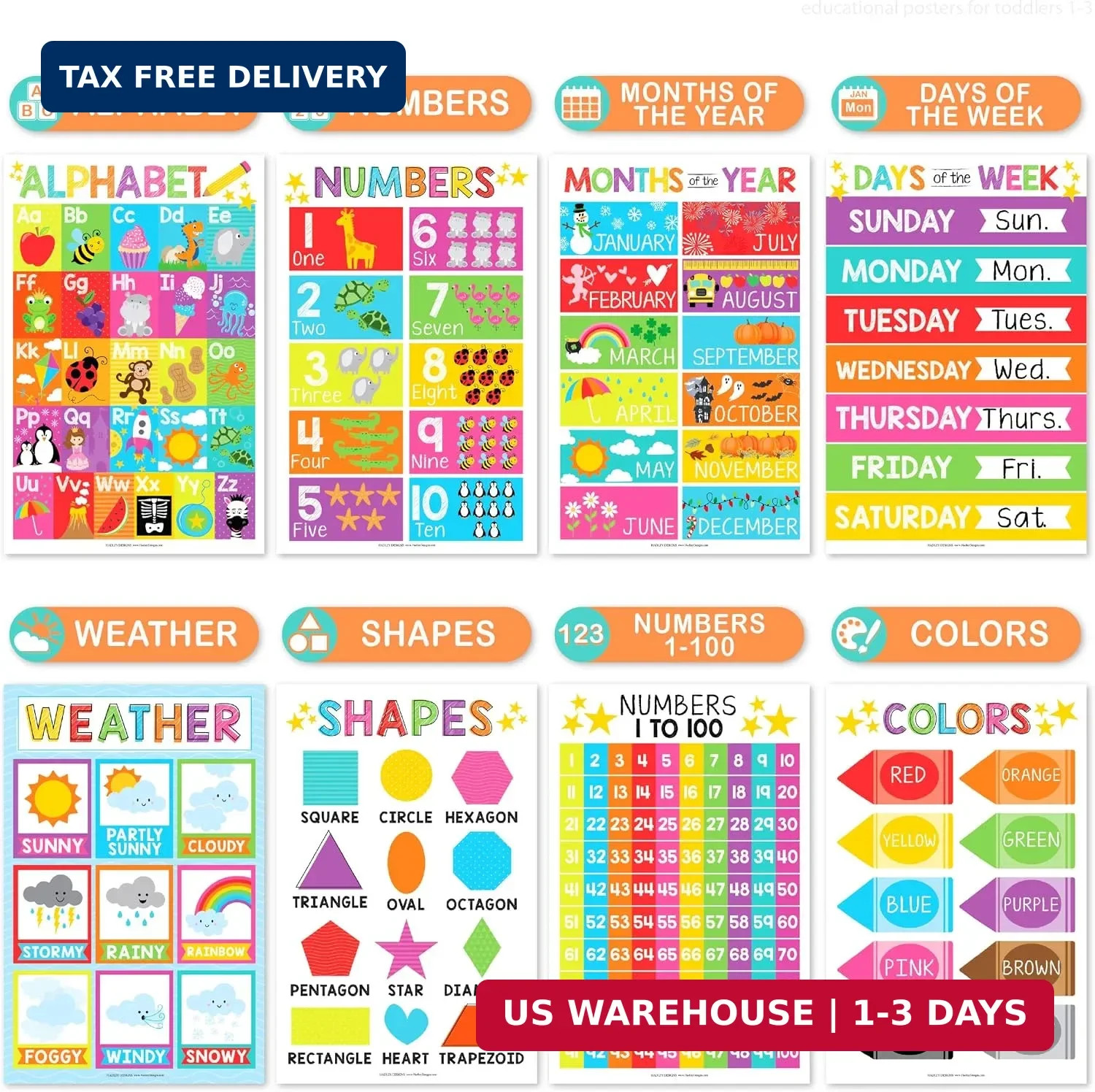 Hadley Designs 16 Educational Posters for Classroom Must Haves – Laminated Pre-K